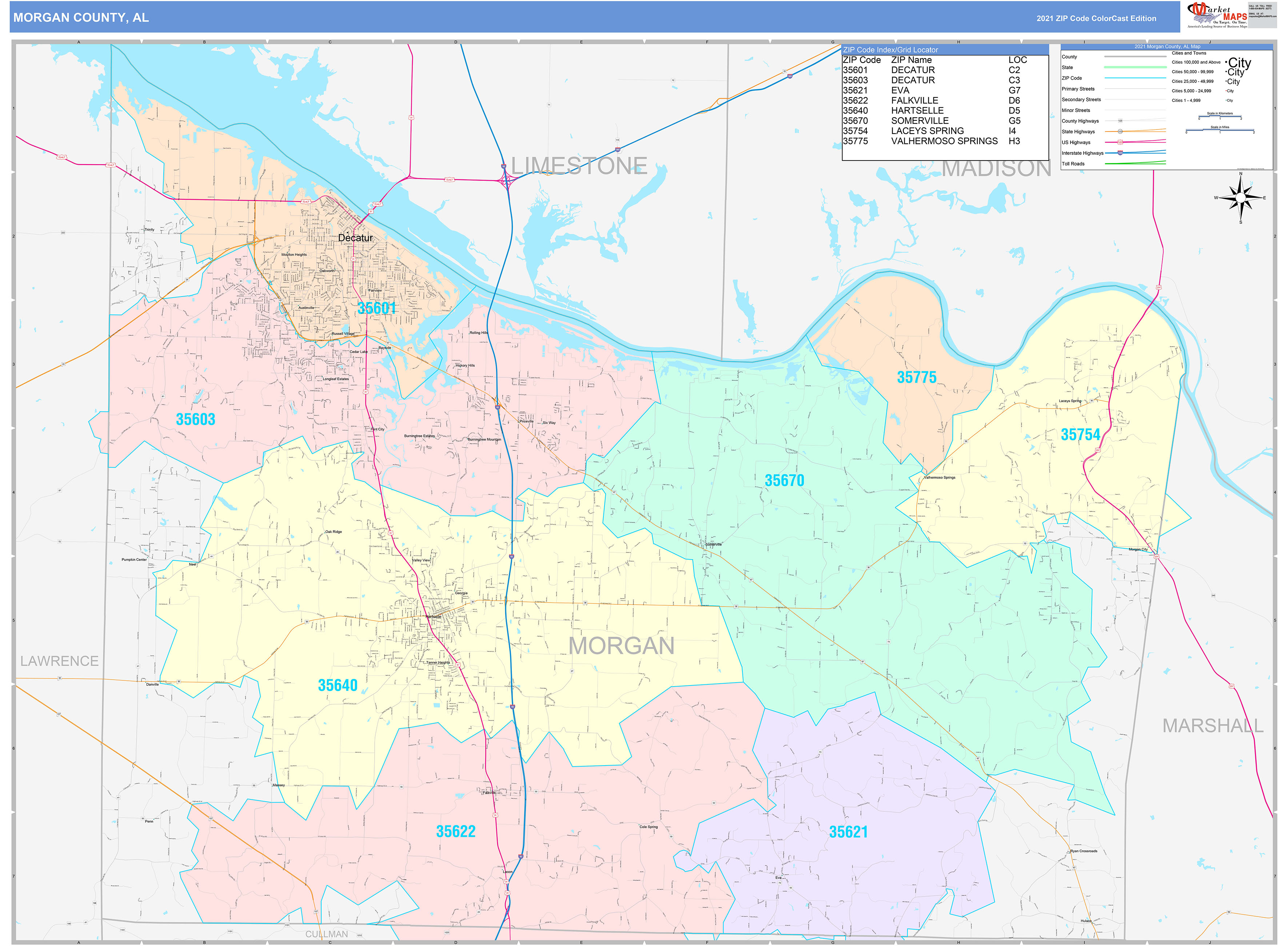 County, AL Wall Map Color Cast Style by MarketMAPS