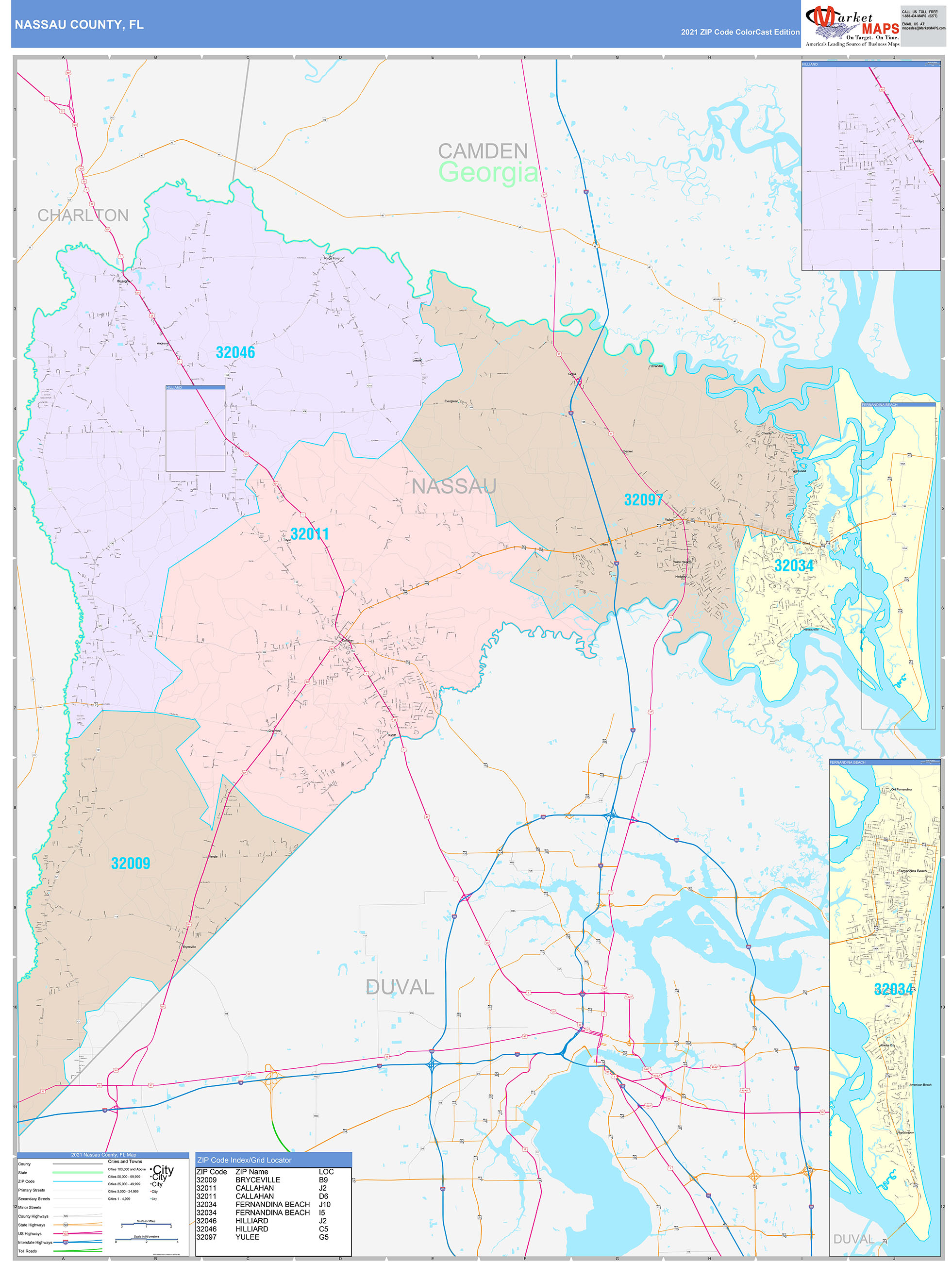 Nassau County Fl Wall Map Color Cast Style By Marketmaps Mapsales 1855