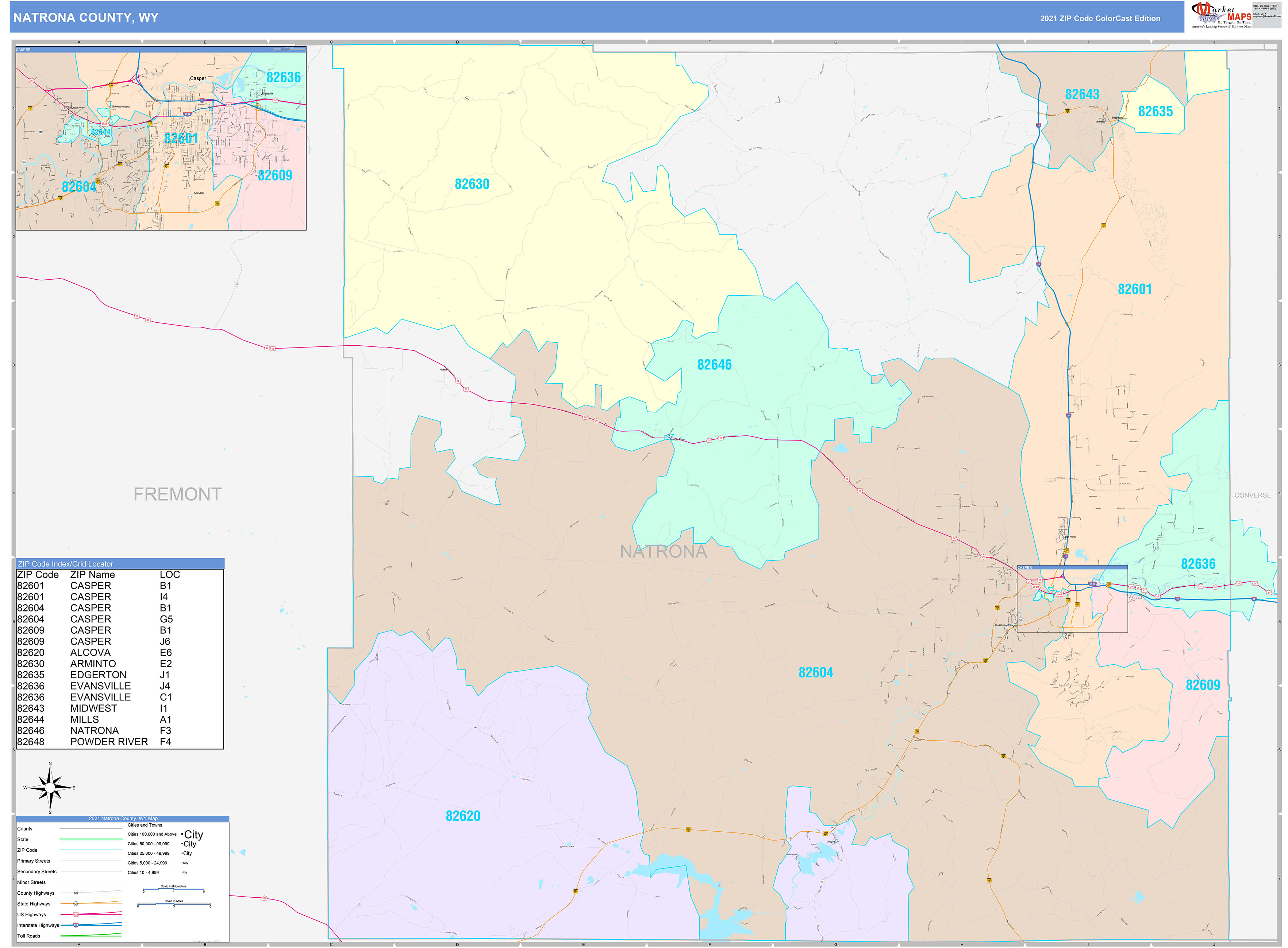 Natrona County WY Wall Map Color Cast Style By MarketMAPS MapSales Com   Natrona WY 