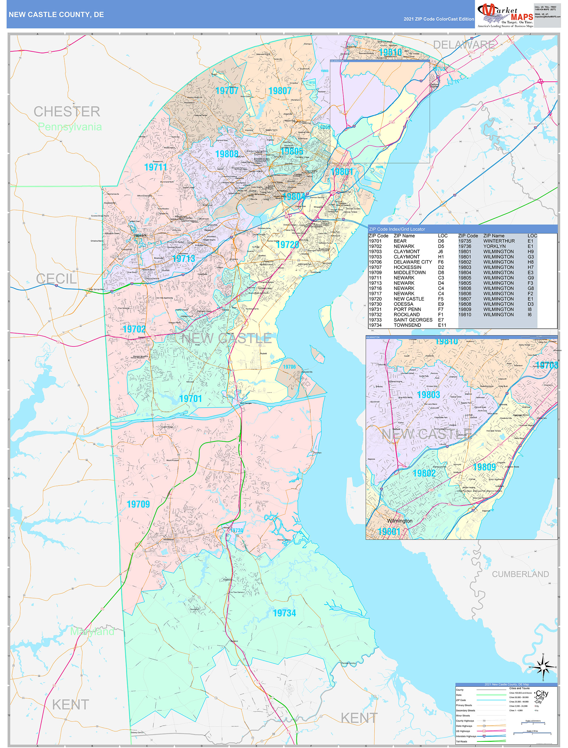 New Castle County, DE Wall Map Color Cast Style by MarketMAPS - MapSales