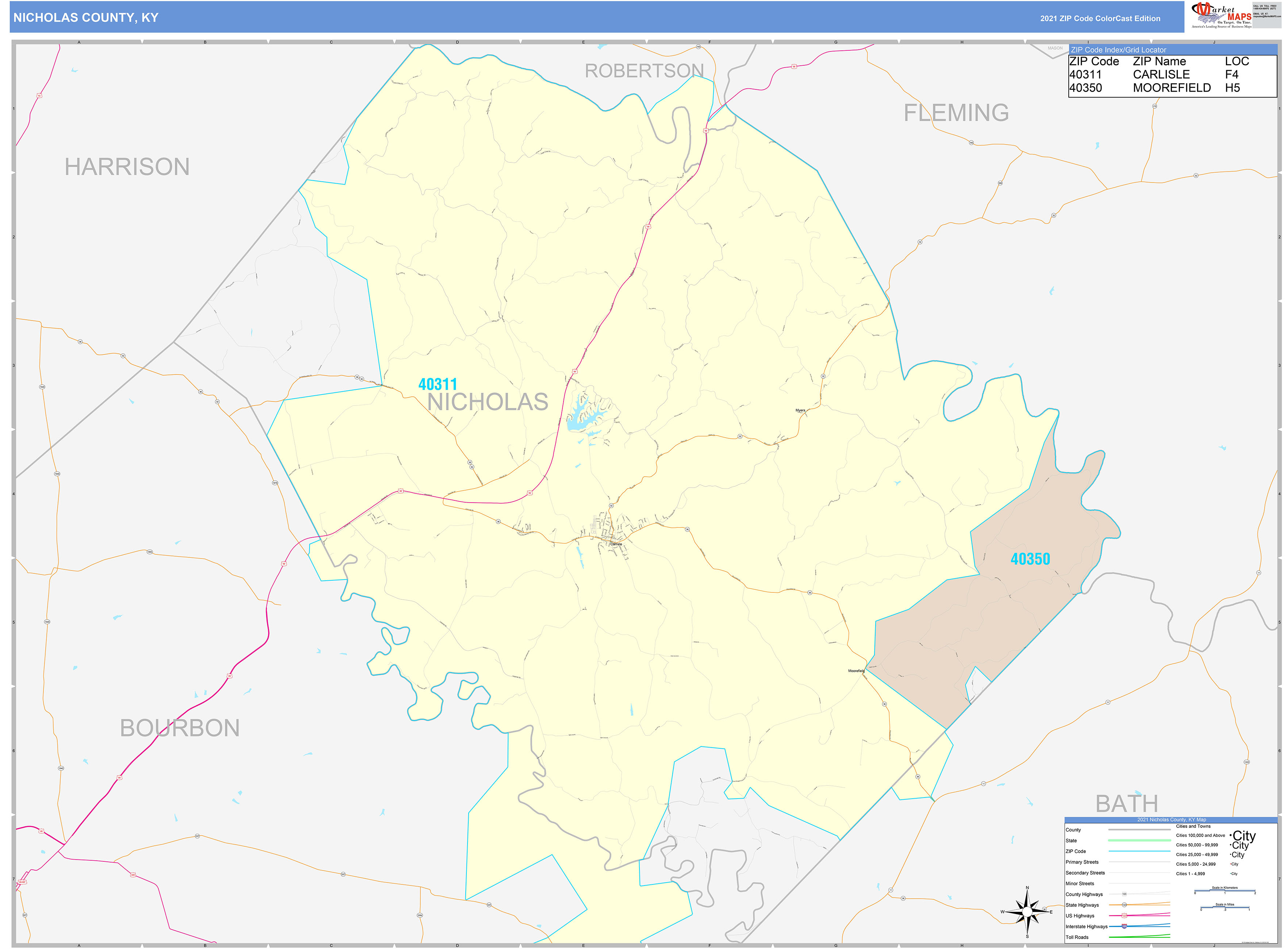 Nicholas County, KY Wall Map Color Cast Style by MarketMAPS