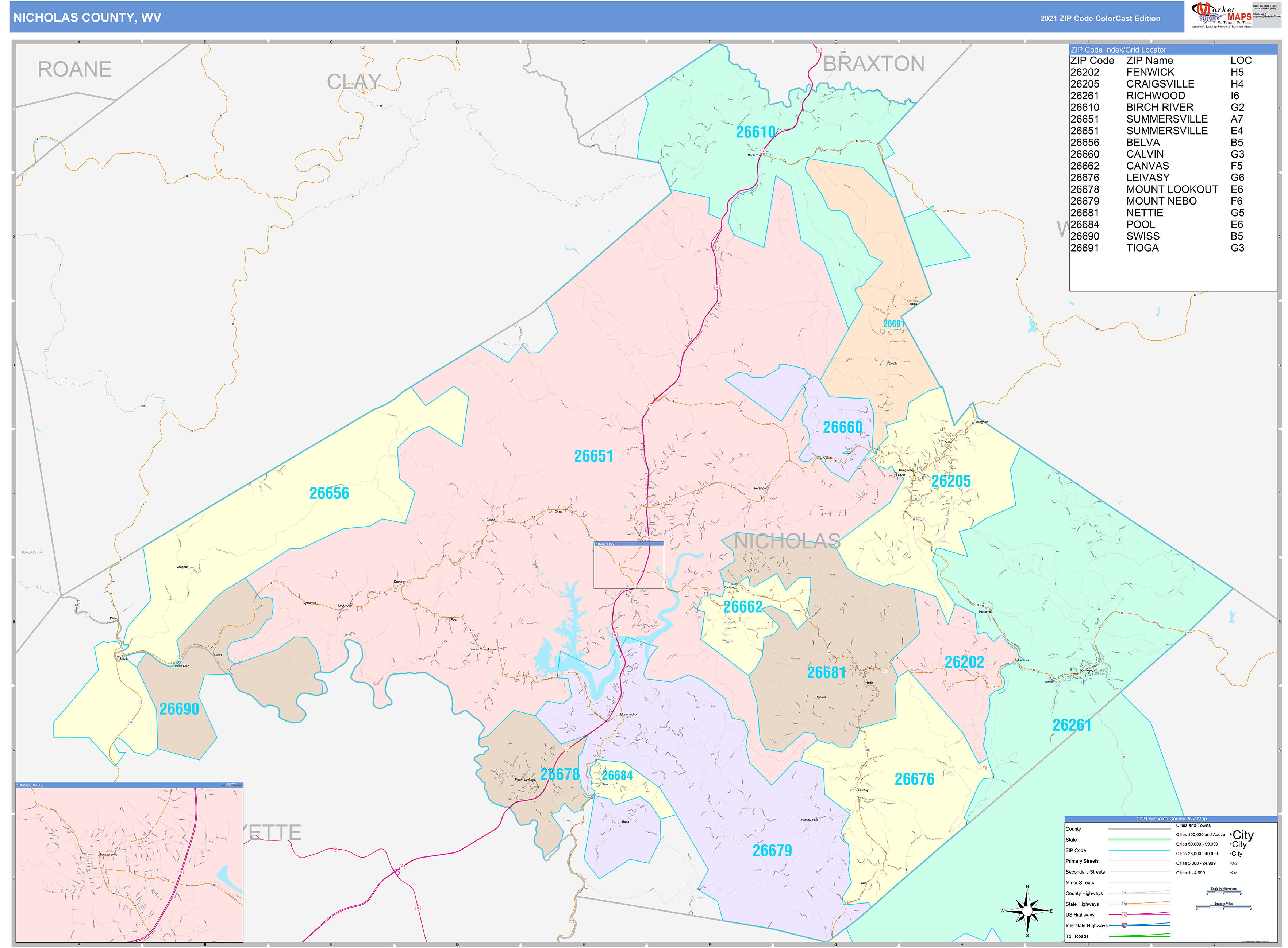 Nicholas County, WV Wall Map Color Cast Style by MarketMAPS MapSales