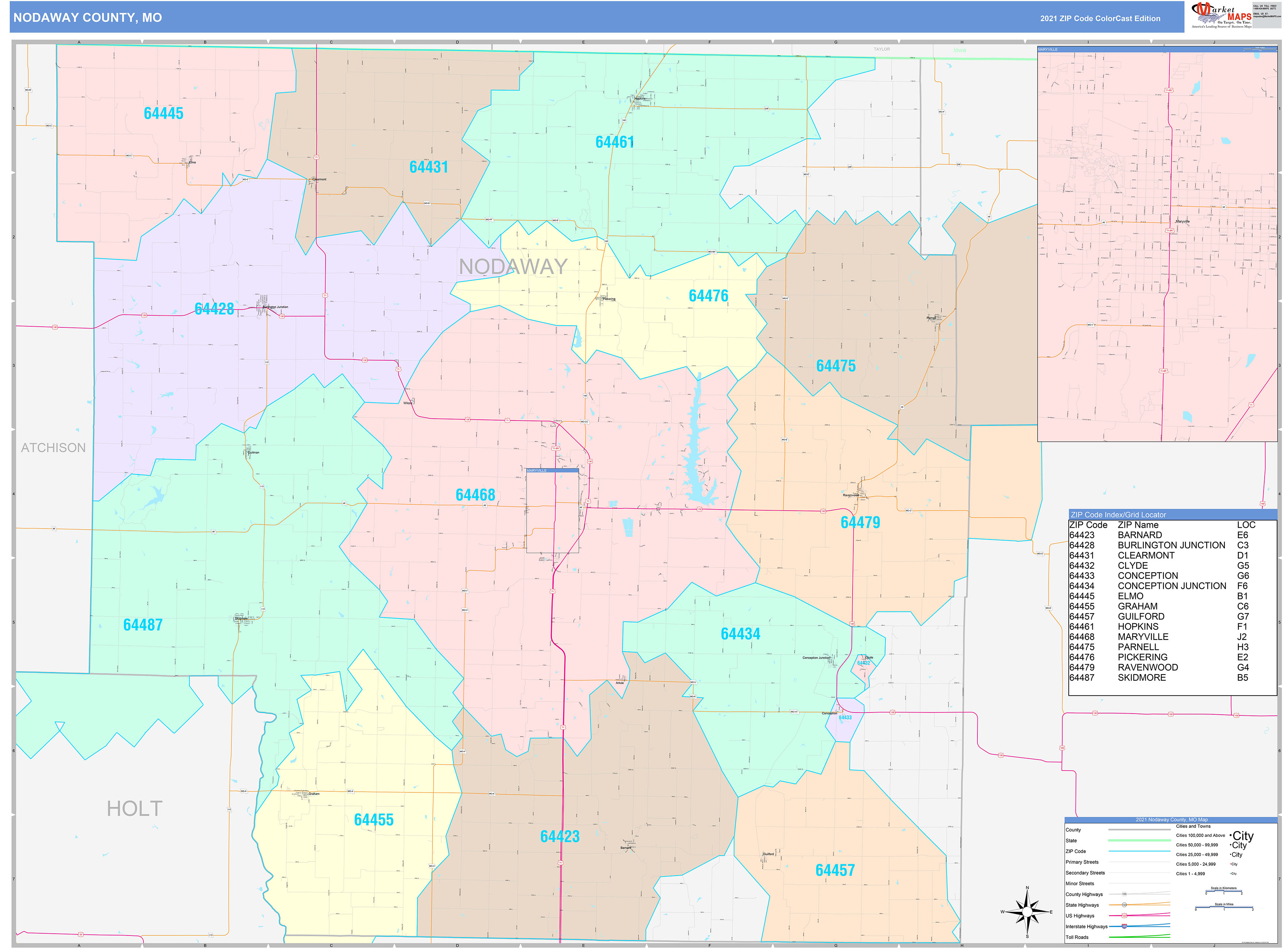 Nodaway County, Mo Wall Map Color Cast Style By Marketmaps - Mapsales.com