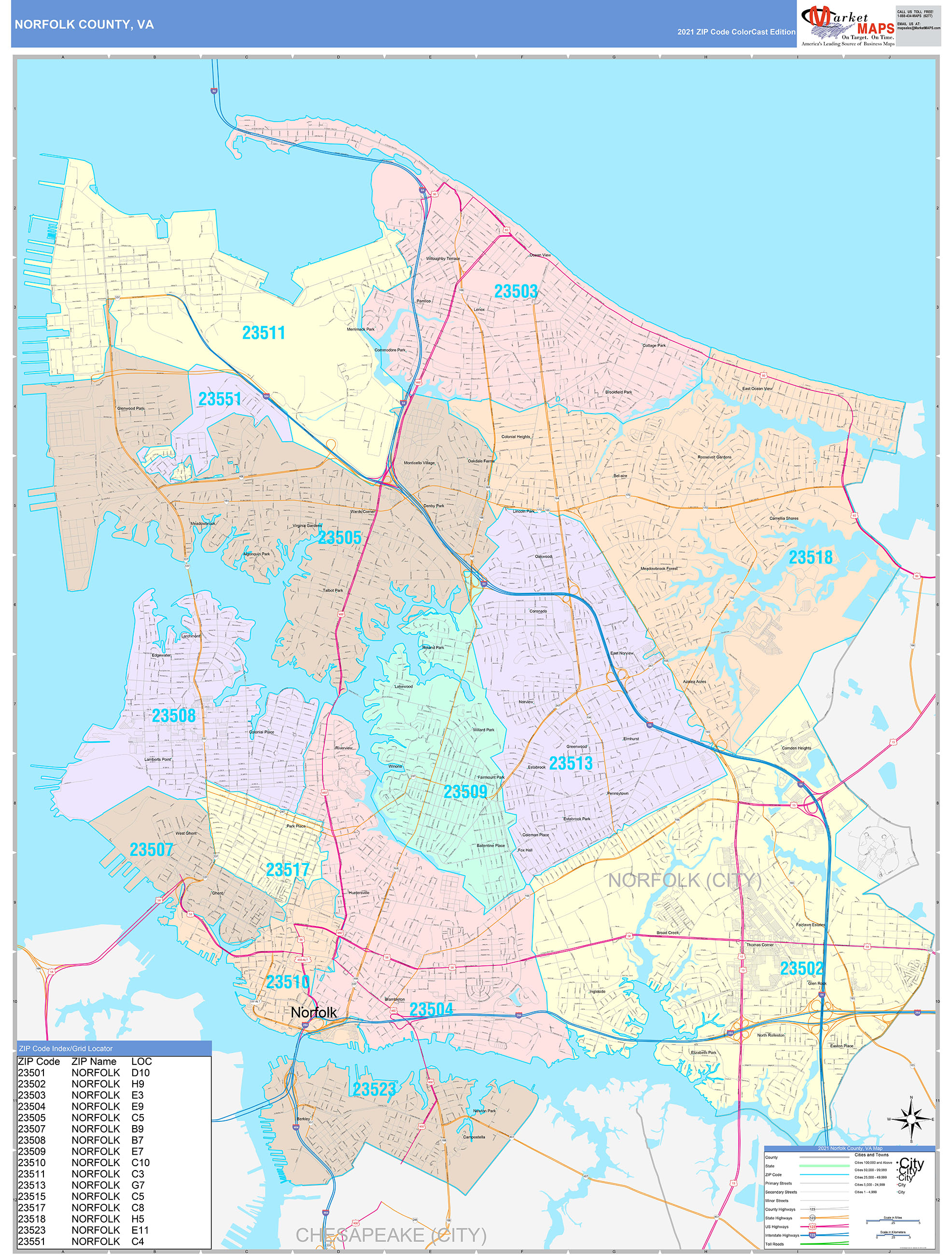 norfolk-county-va-wall-map-color-cast-style-by-marketmaps-mapsales