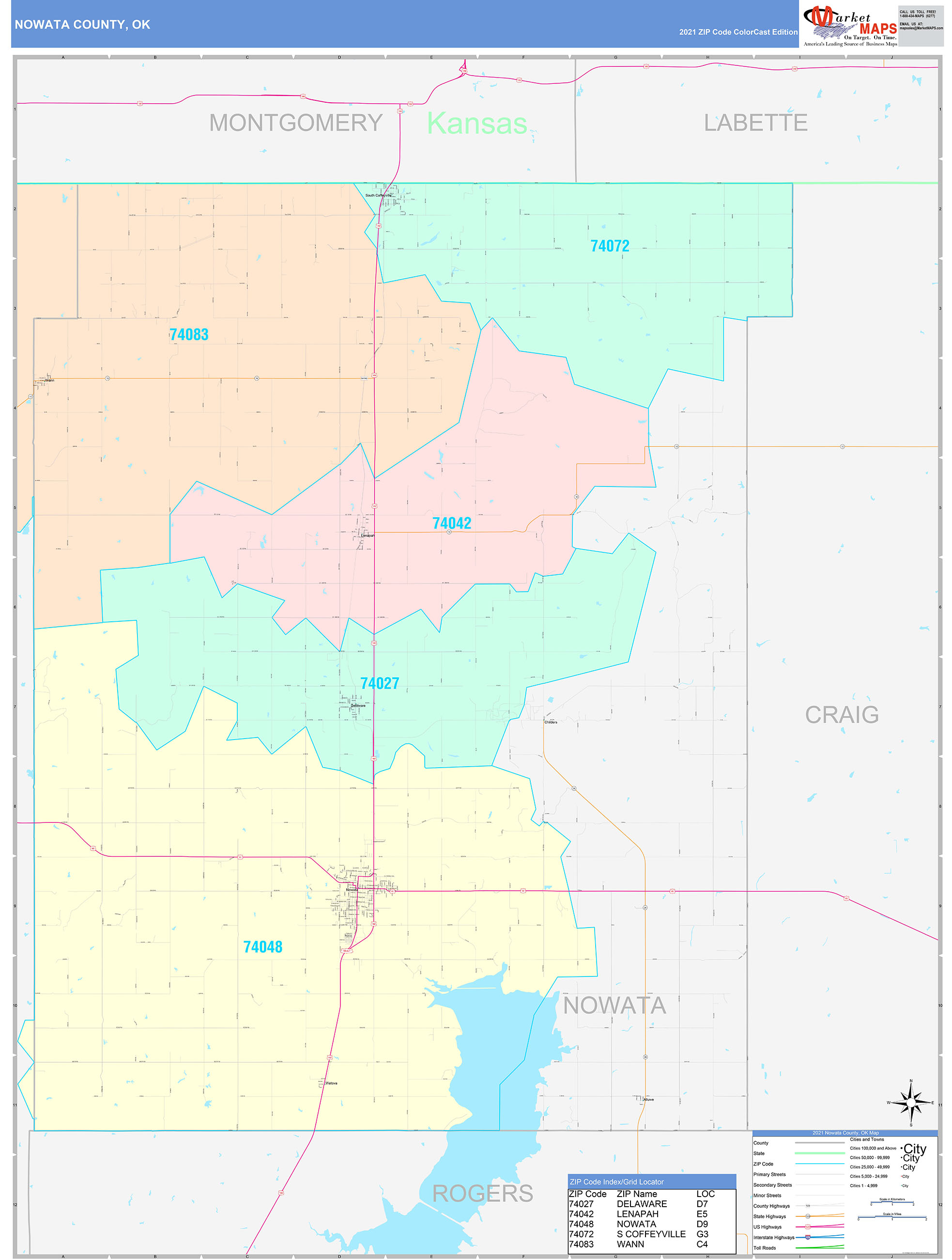 Nowata County, OK Wall Map Color Cast Style by MarketMAPS - MapSales.com