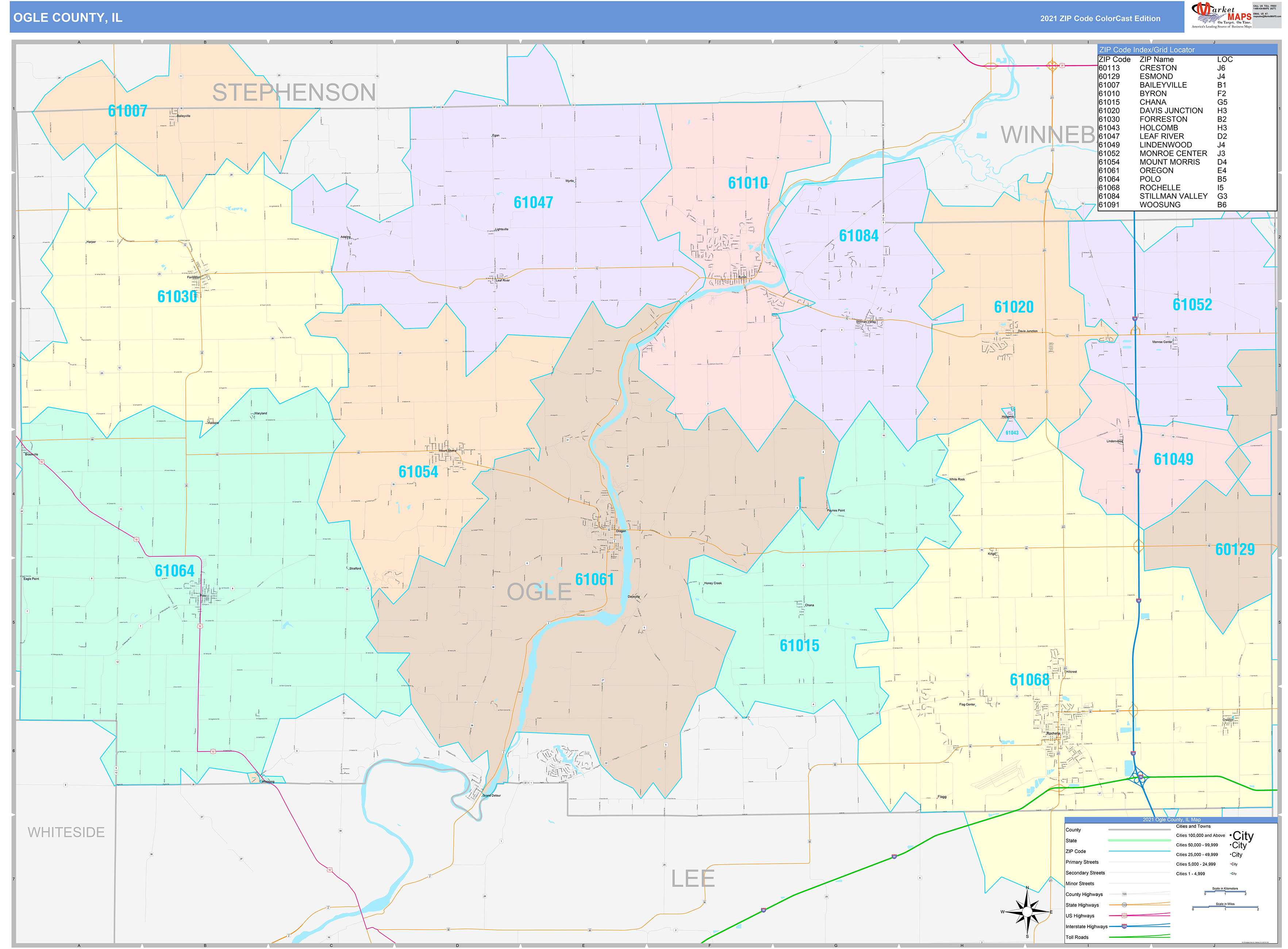 Ogle County, IL Wall Map Color Cast Style by MarketMAPS - MapSales.com