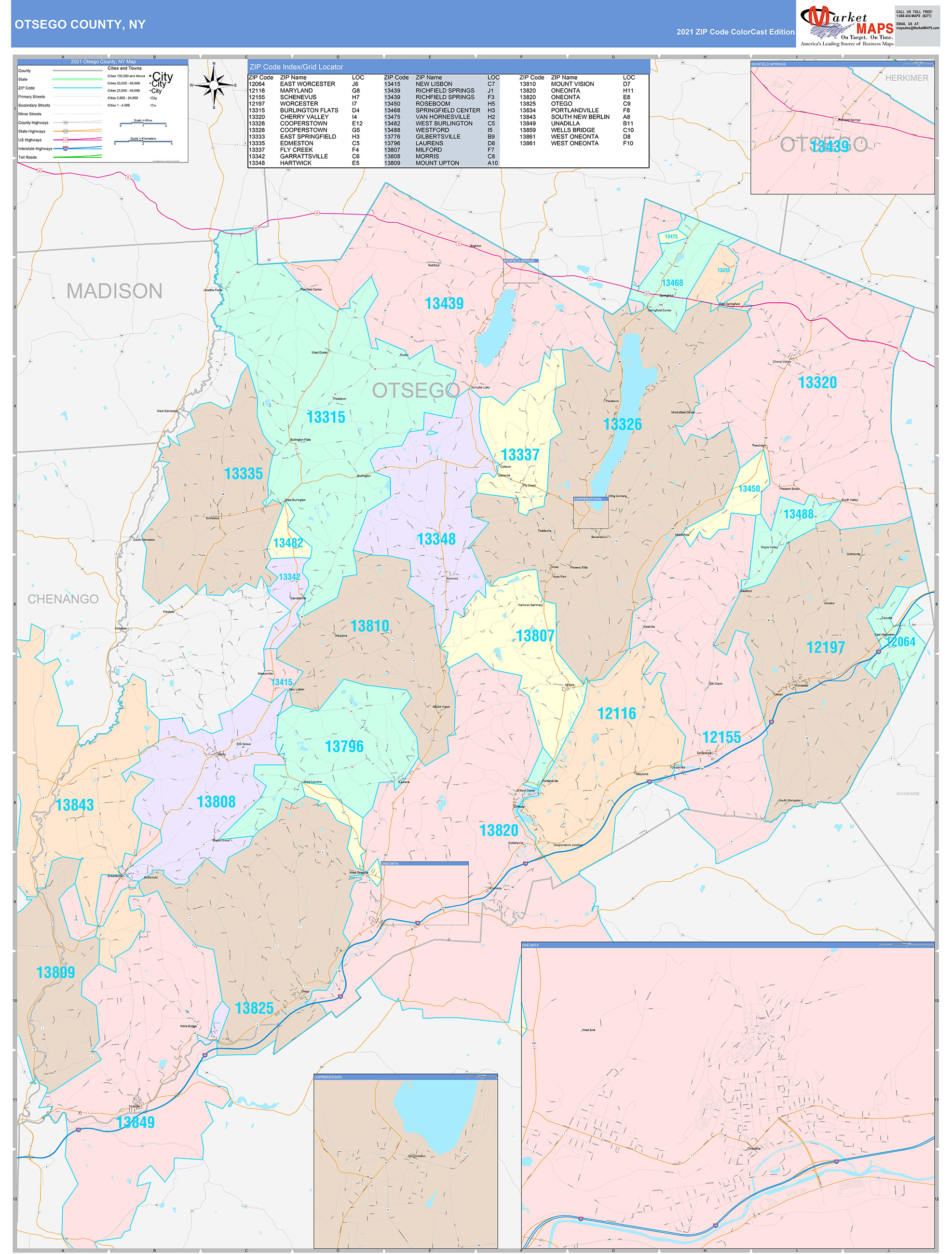 Otsego County NY Wall Map Color Cast Style By MarketMAPS   Otsego NY 