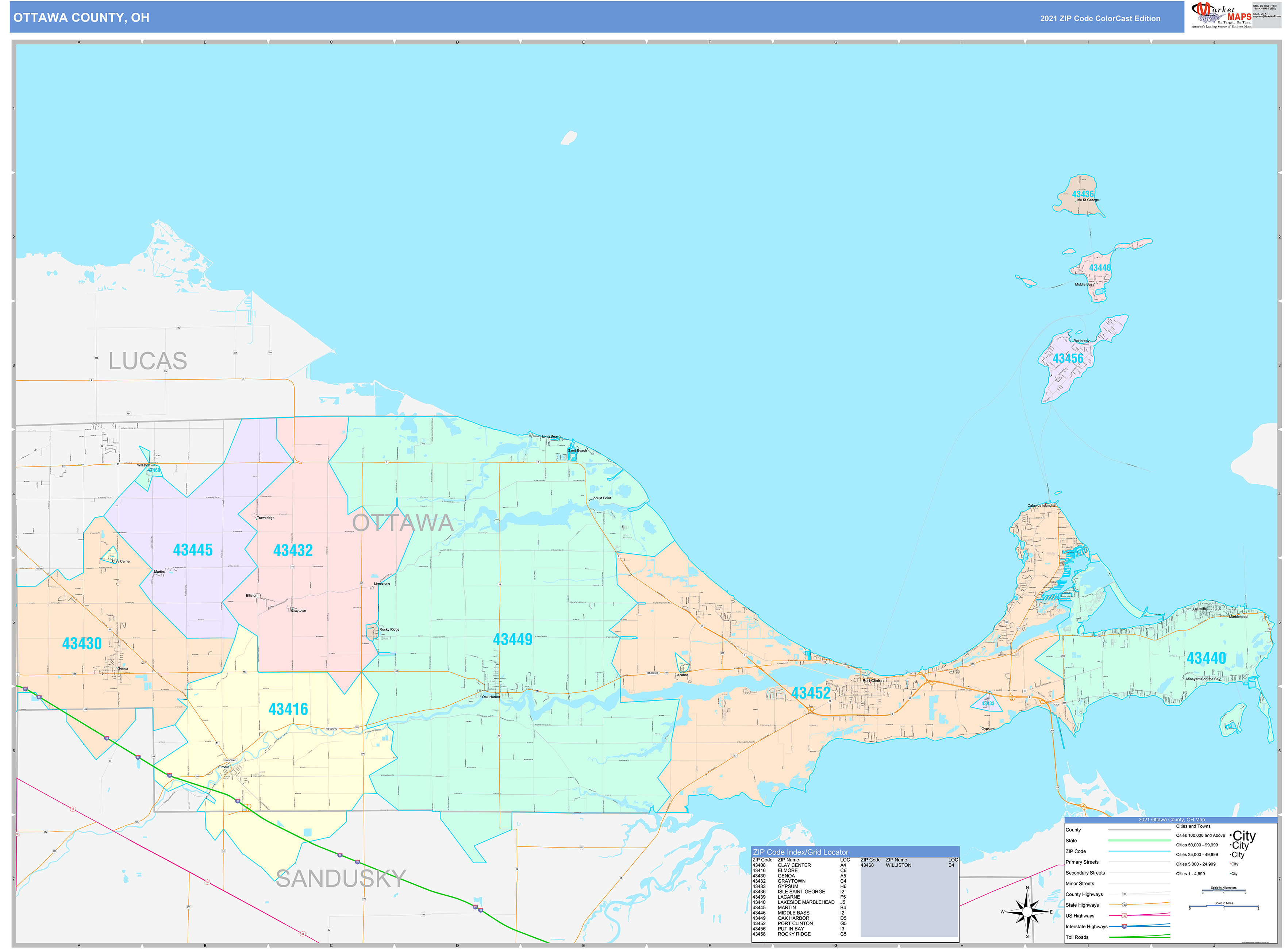 Ottawa County, OH Wall Map Color Cast Style by MarketMAPS MapSales
