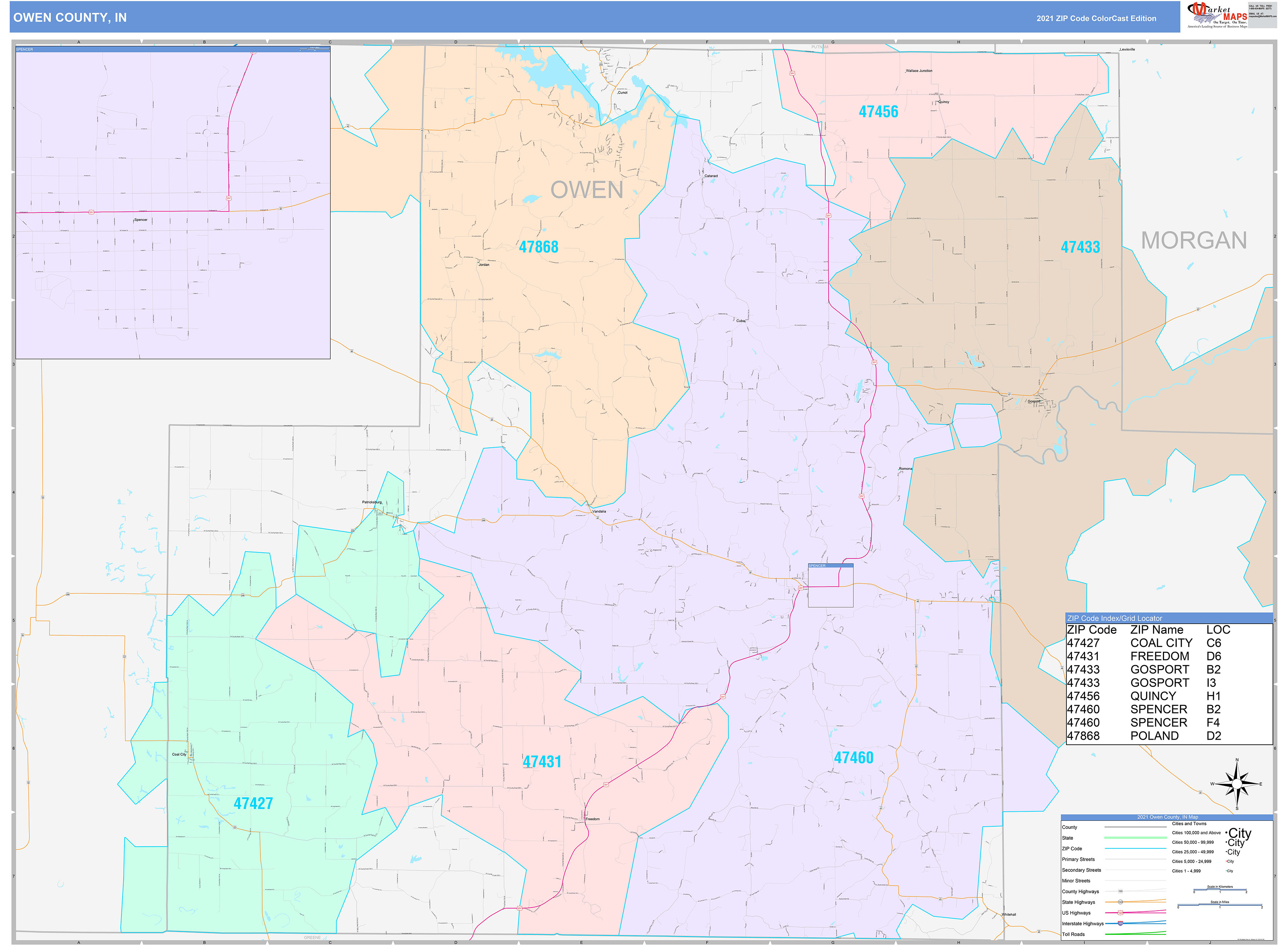 Owen County, In Wall Map Color Cast Style By Marketmaps