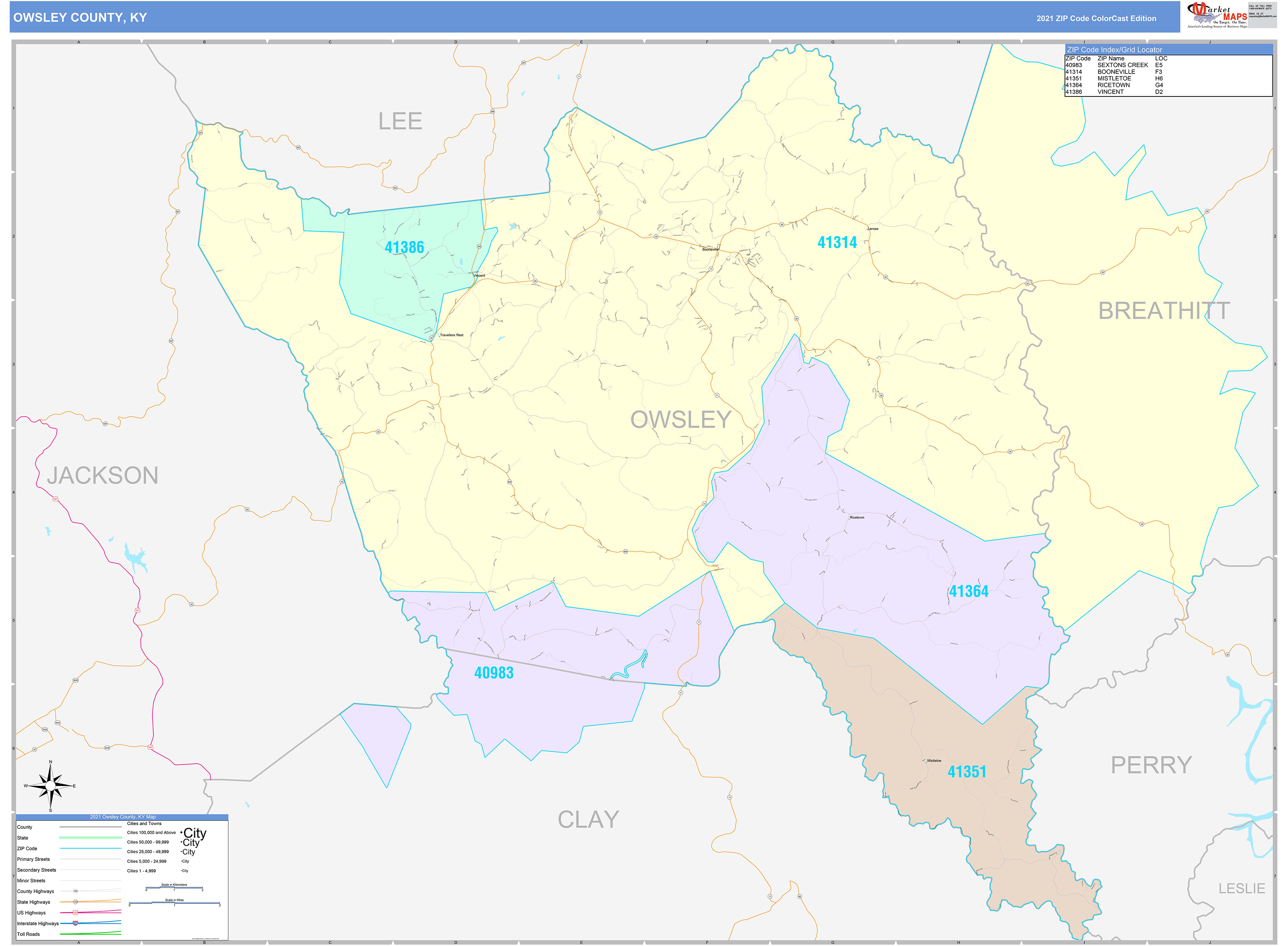 Owsley County, KY Wall Map Color Cast Style by MarketMAPS - MapSales