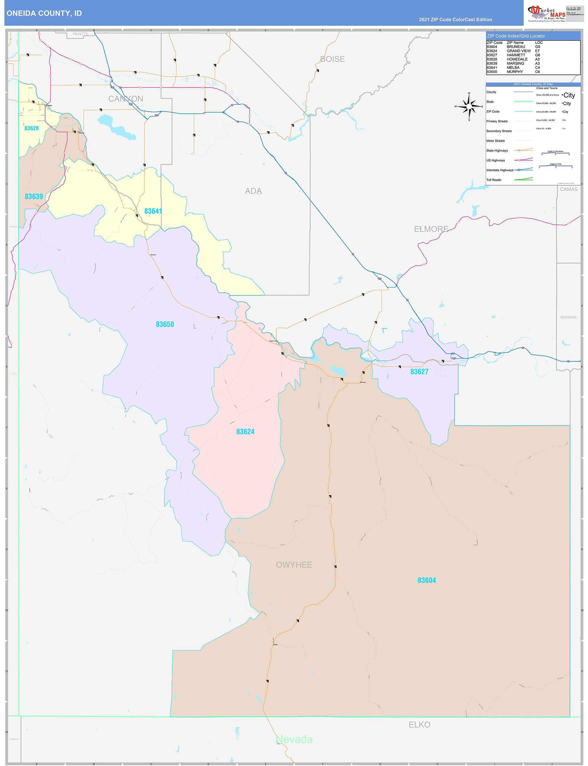 Owyhee County, ID Wall Map Color Cast Style by MarketMAPS