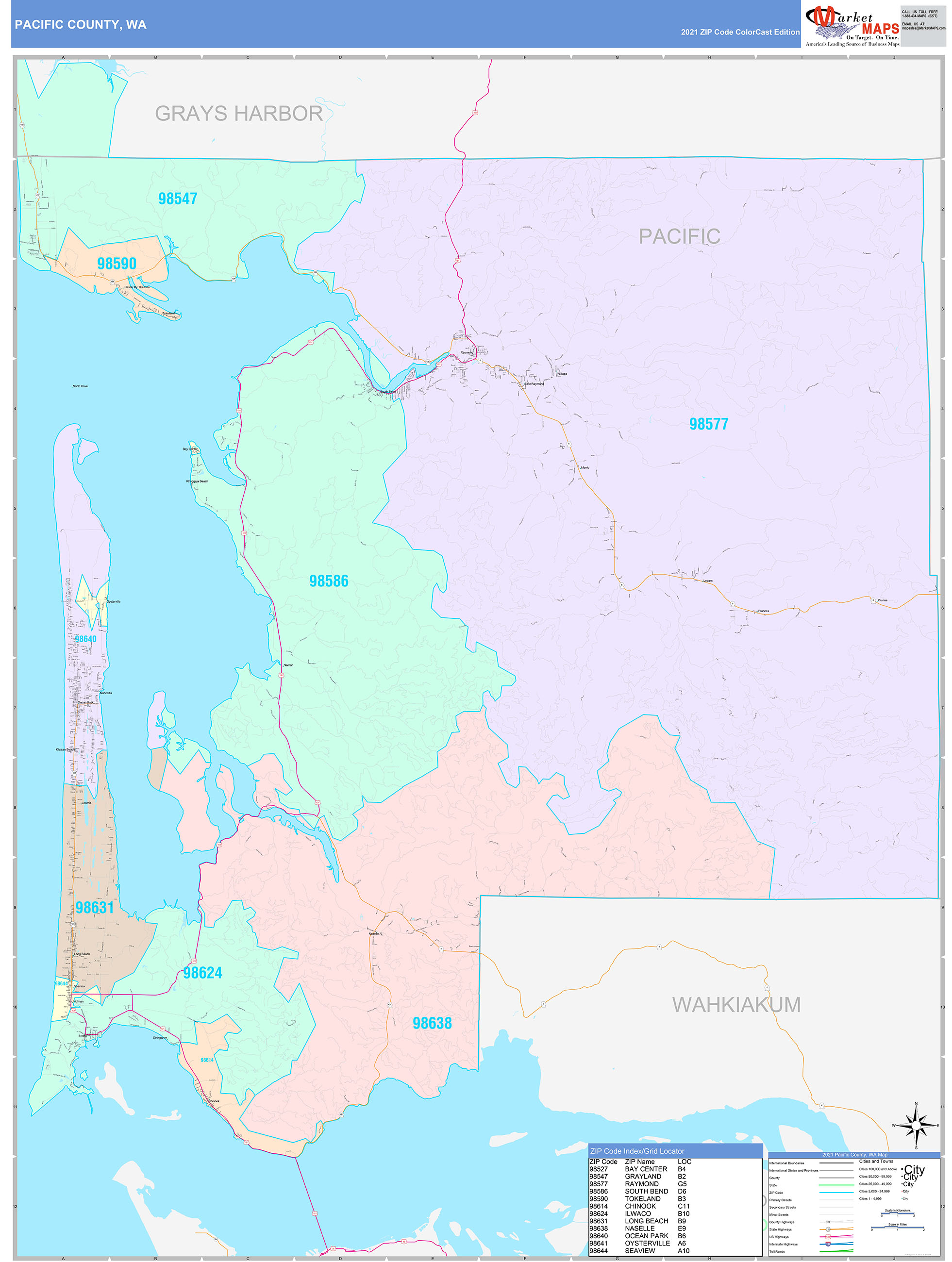 Pacific County Wa Wall Map Color Cast Style By Marketmaps Mapsales 0200