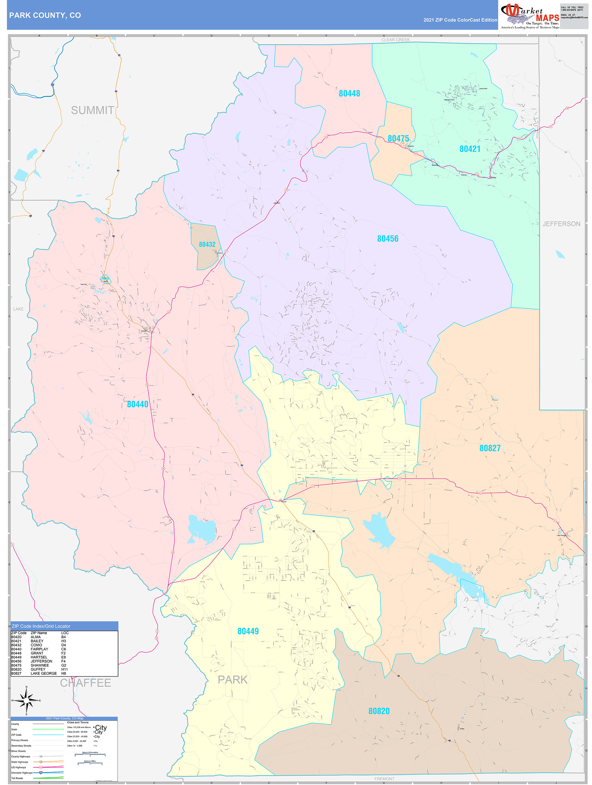 Park County, CO Wall Map Color Cast Style by MarketMAPS - MapSales.com