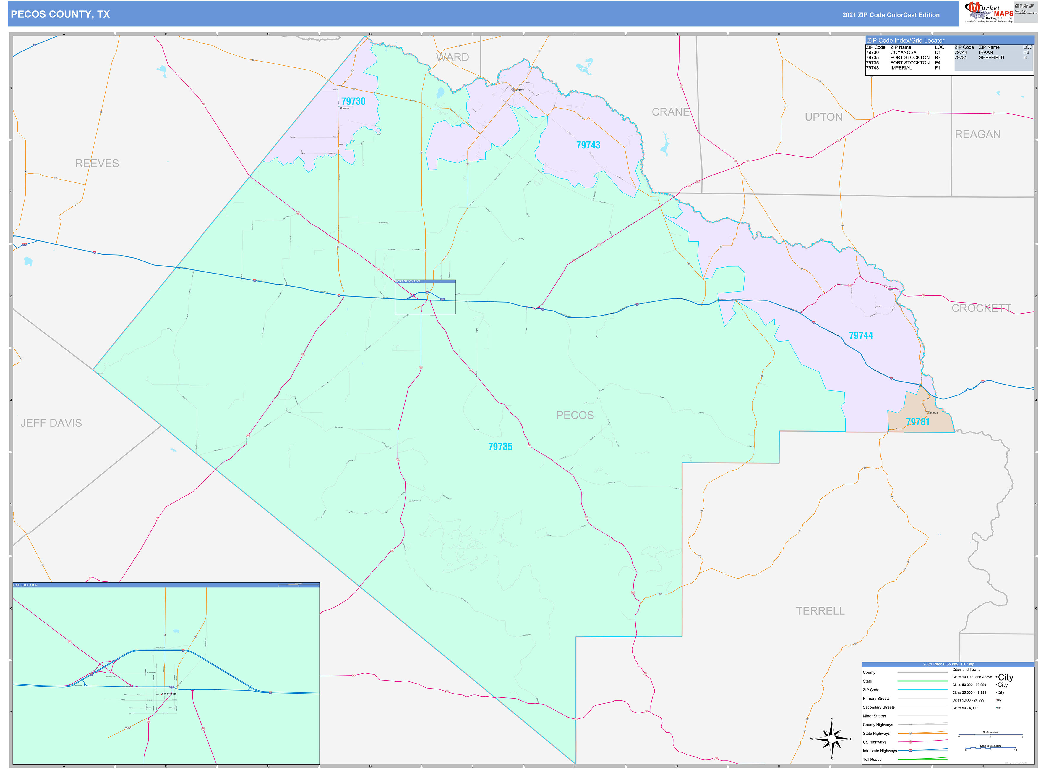 Pecos County, TX Wall Map Color Cast Style by MarketMAPS - MapSales