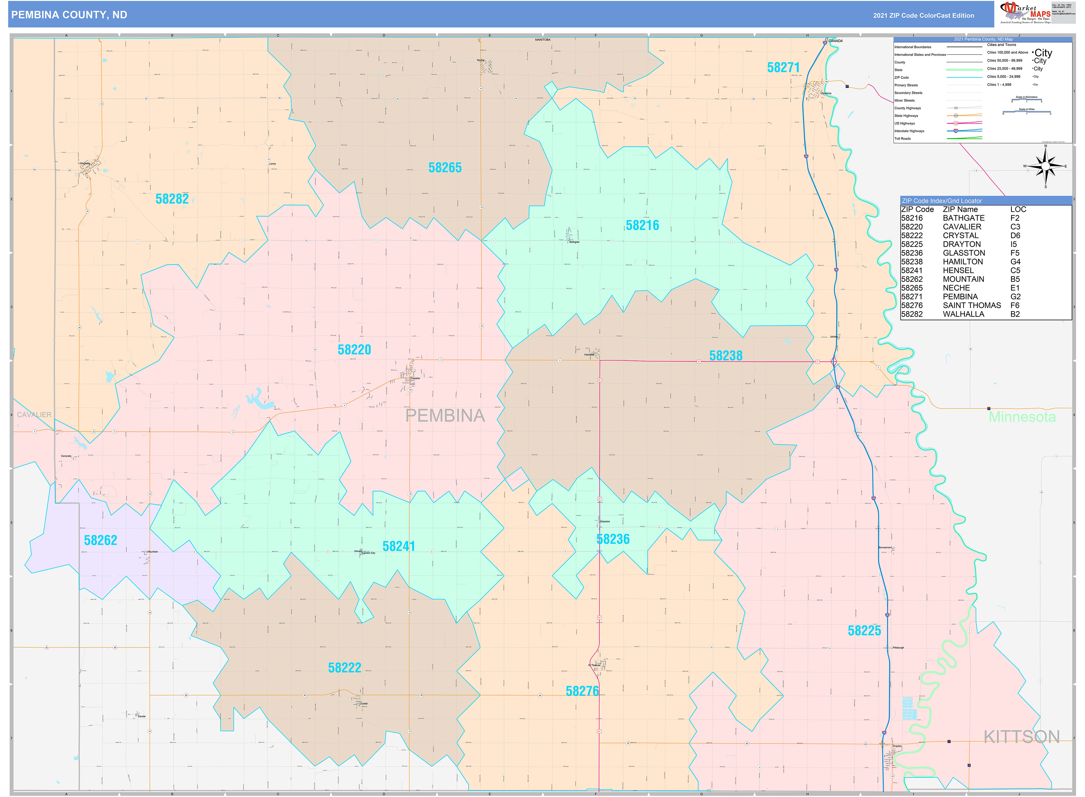 Pembina County, ND Wall Map Color Cast Style By MarketMAPS - MapSales.com