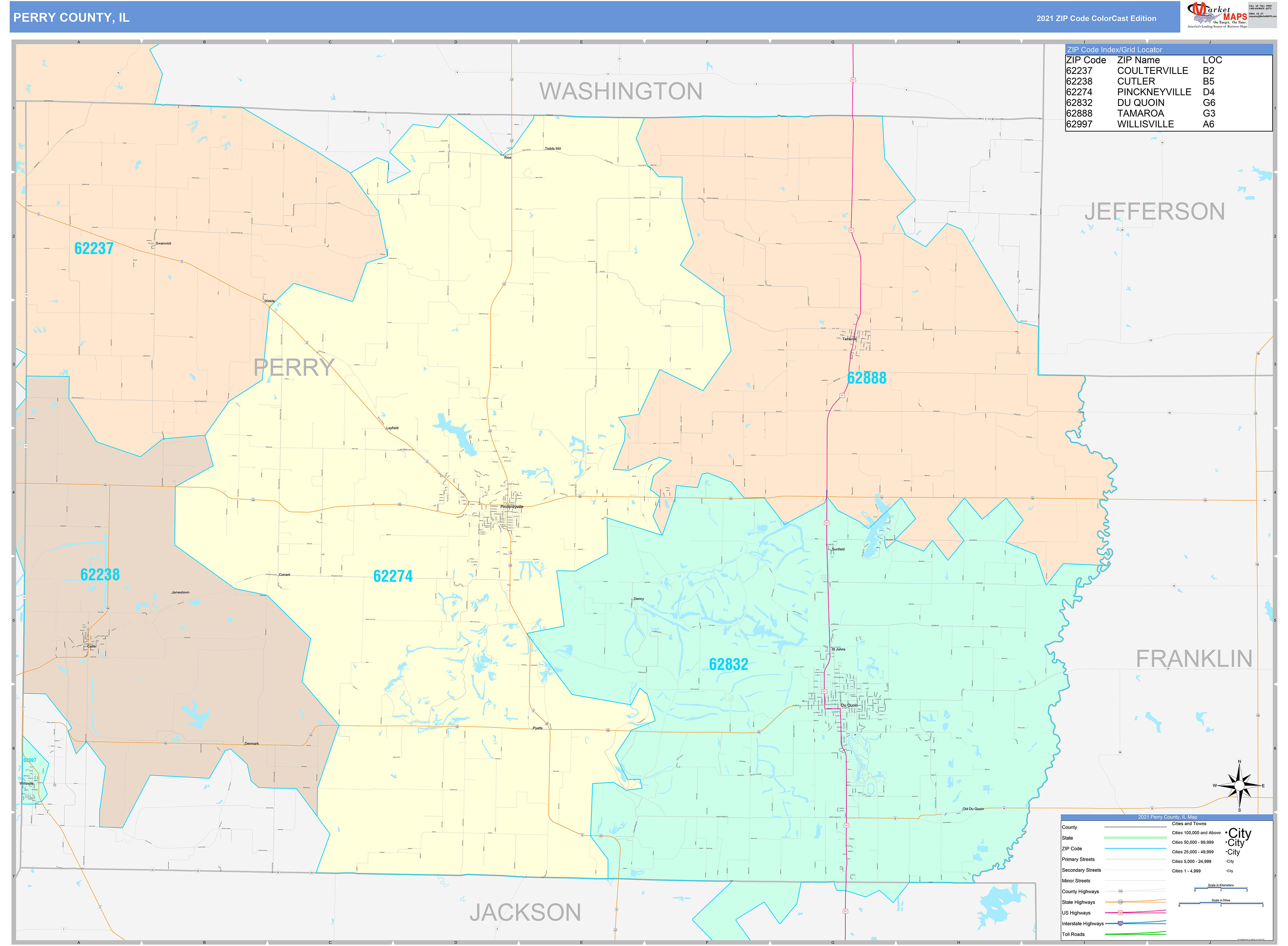 Perry County IL Wall Map Color Cast Style by MarketMAPS MapSales com