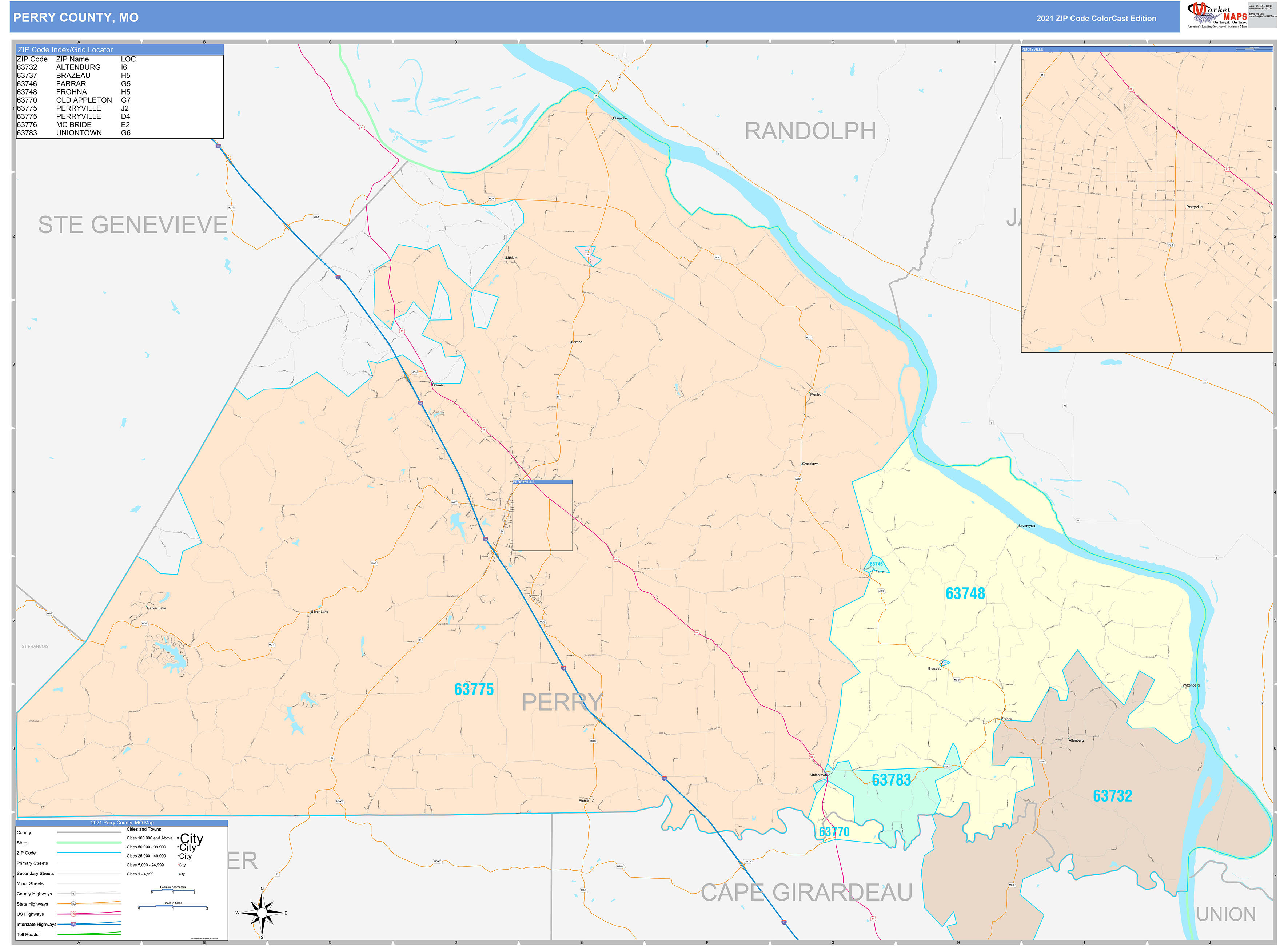 Perry County Mo Wall Map Color Cast Style By Marketmaps Mapsales 1097