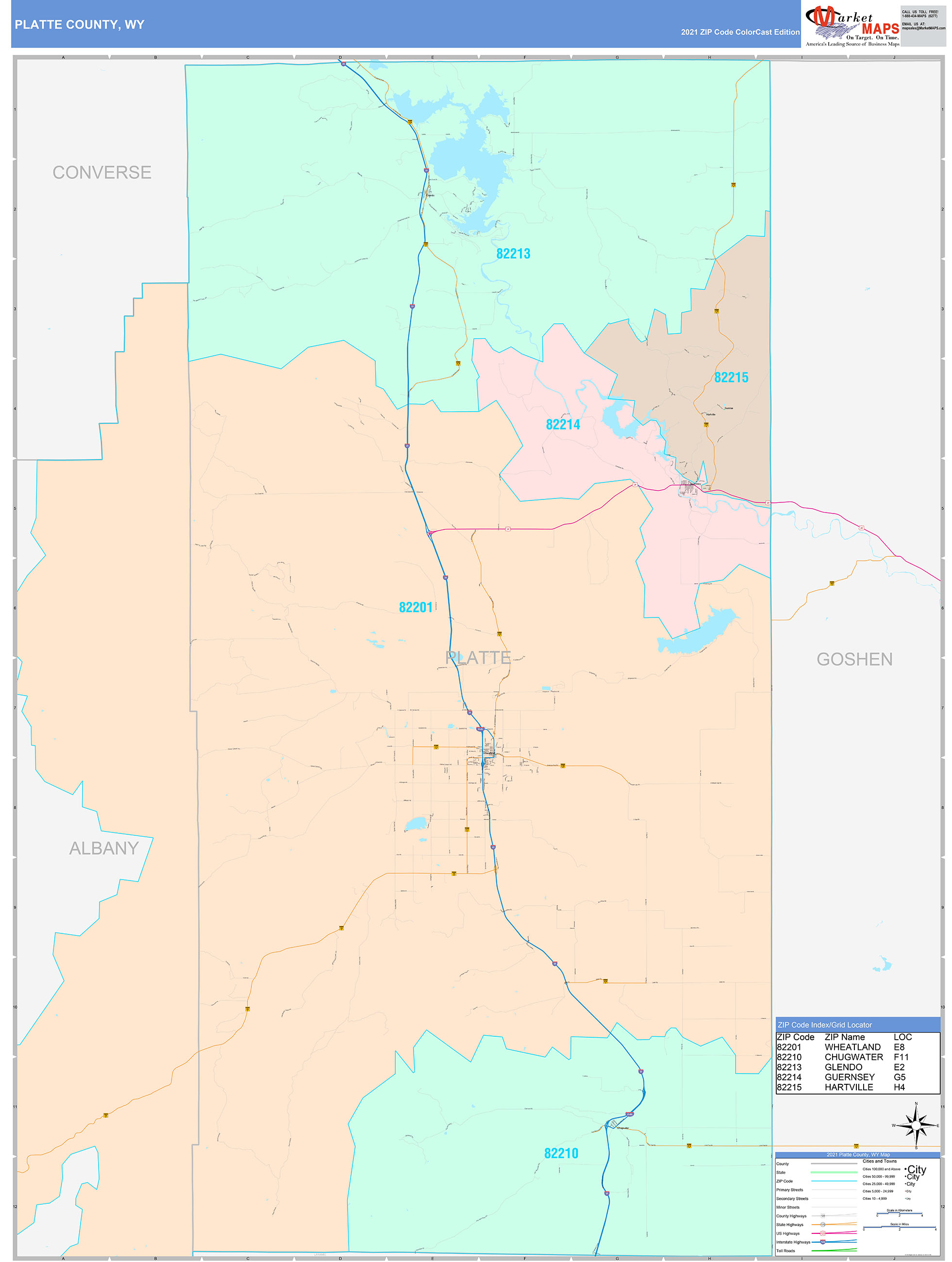 Platte County, Wy Wall Map Color Cast Style By Marketmaps - Mapsales.com