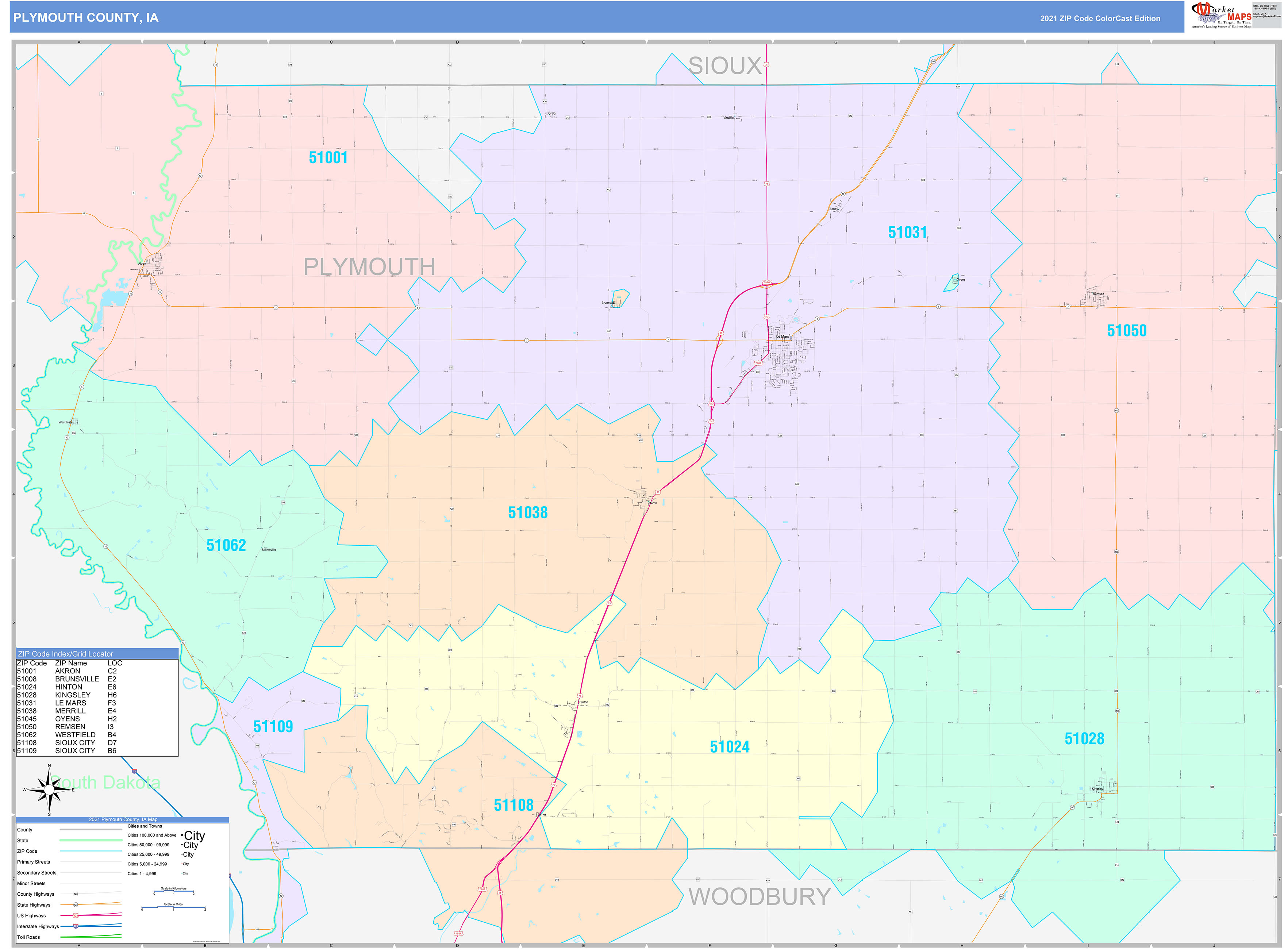 Plymouth County, Ia Wall Map Color Cast Style By Marketmaps - Mapsales.com