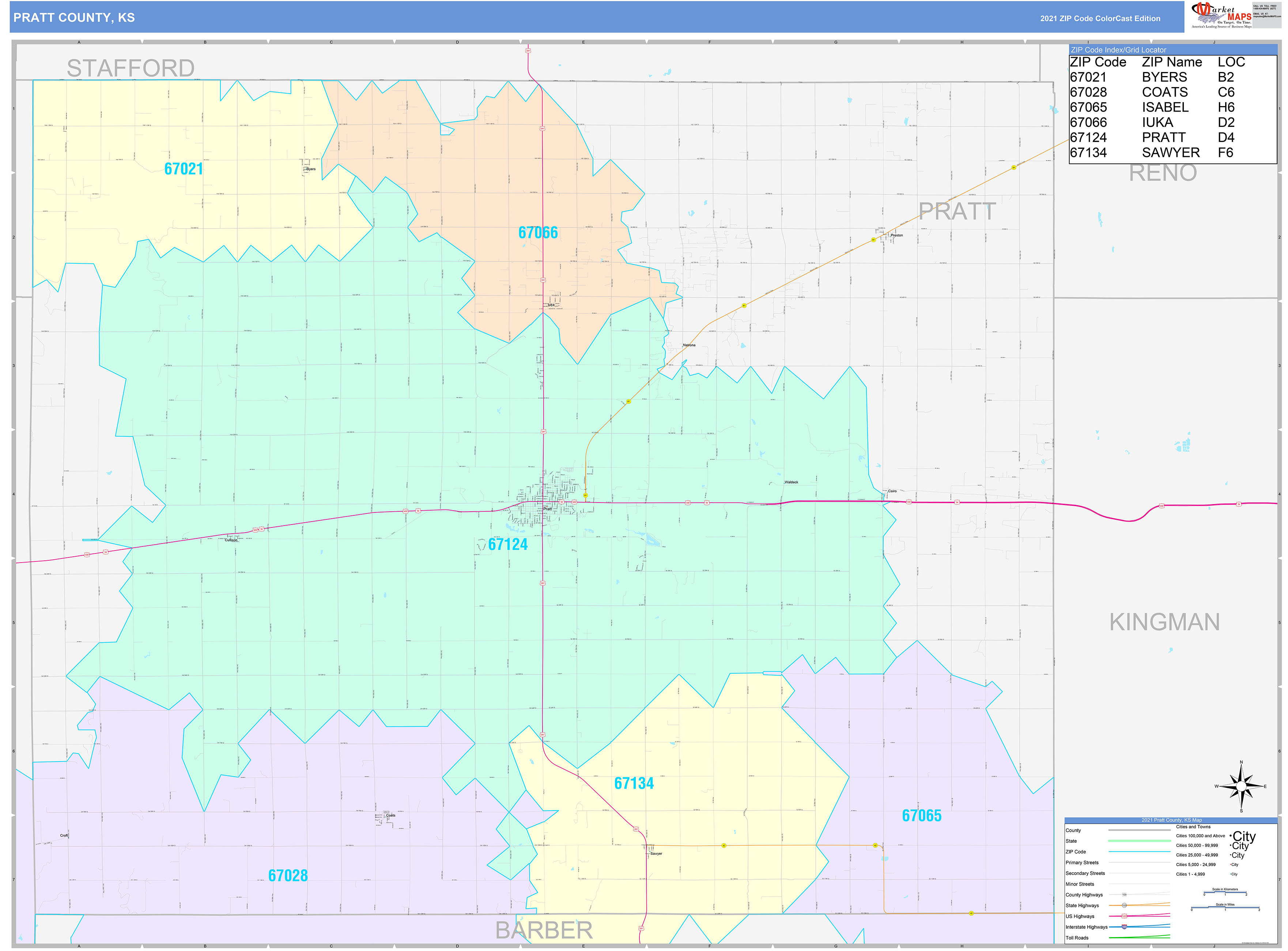 Pratt County, KS Wall Map Color Cast Style by MarketMAPS MapSales