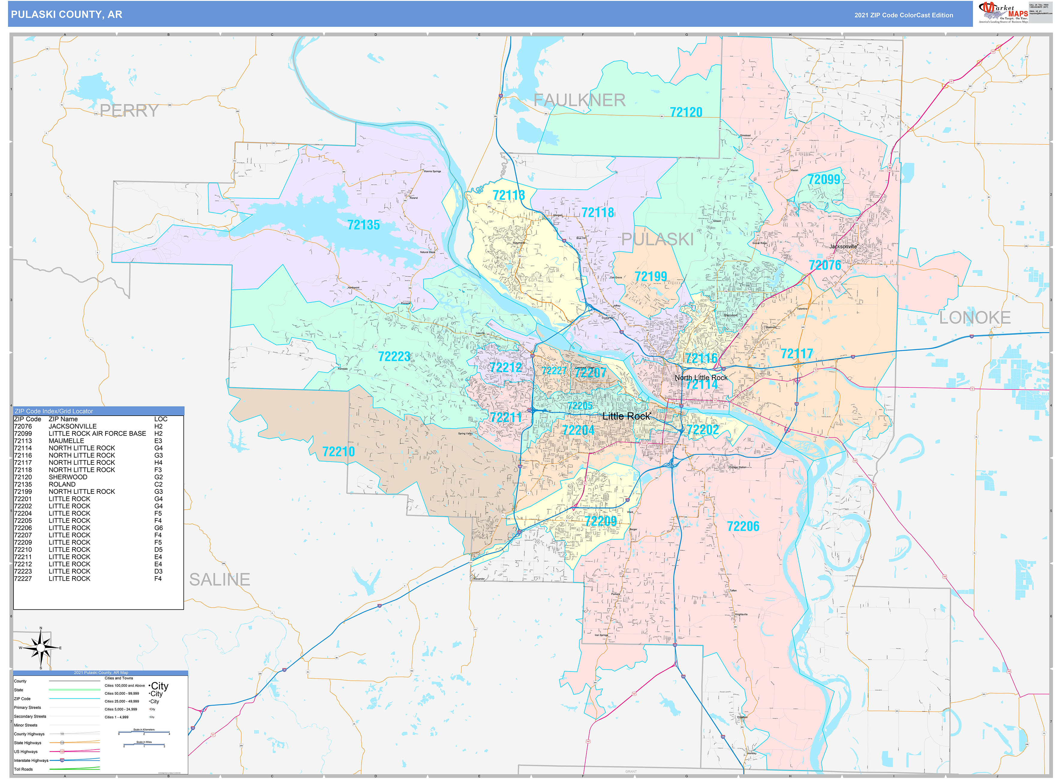 Pulaski County, AR Wall Map Color Cast Style by MarketMAPS - MapSales