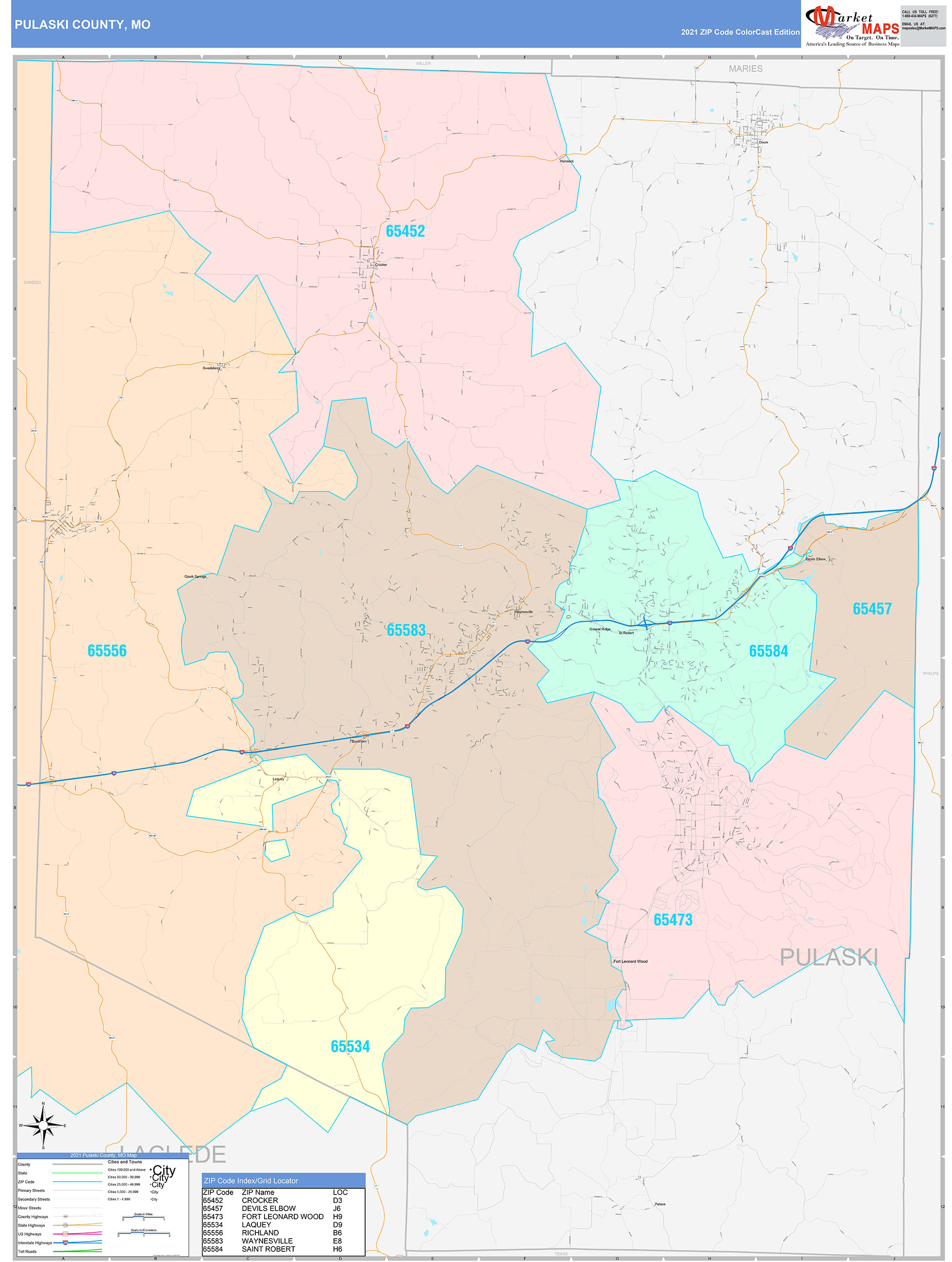 Pulaski County Mo Wall Map Color Cast Style By Marketmaps 