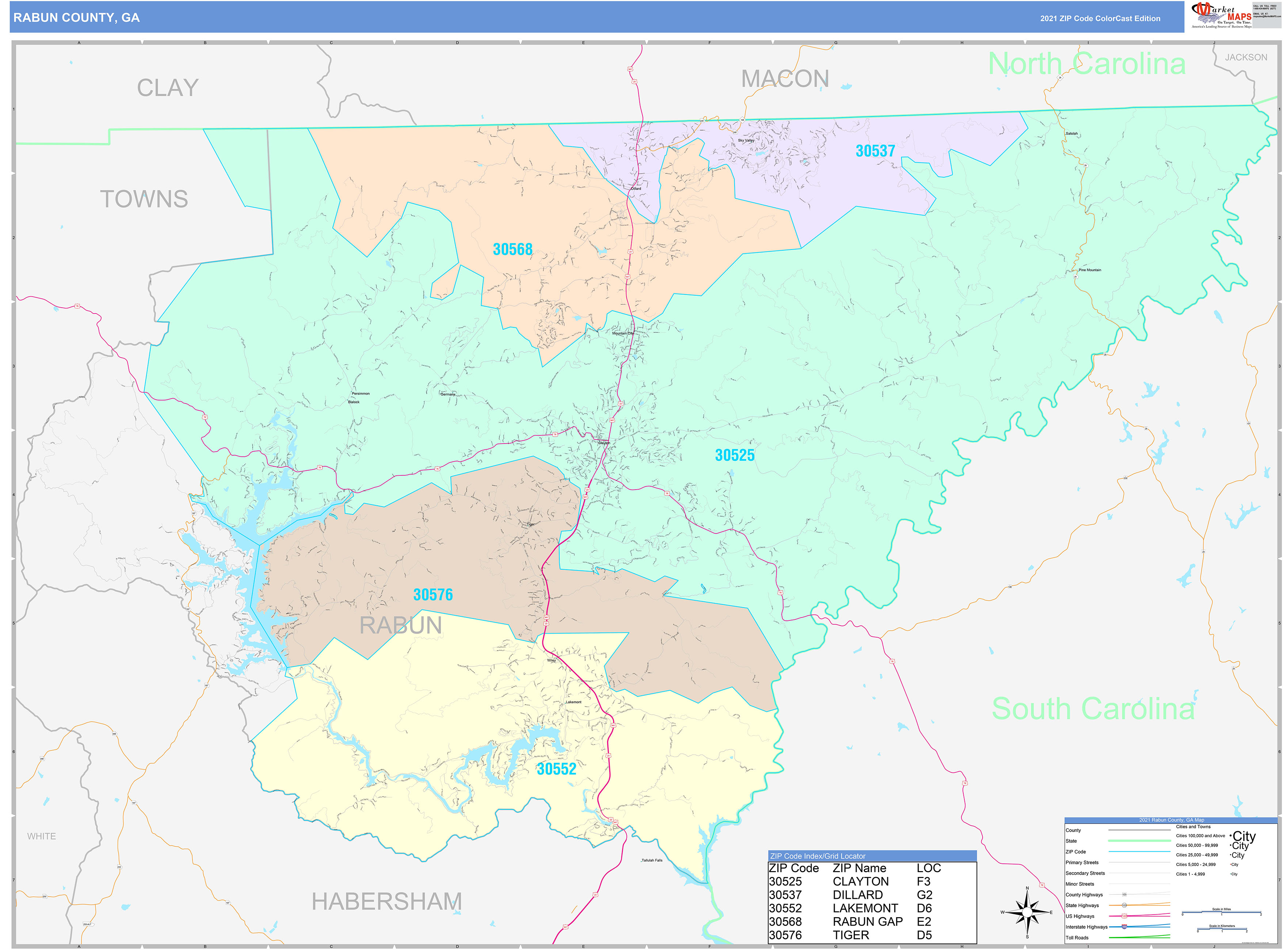 Rabun County, GA Wall Map Color Cast Style by MarketMAPS