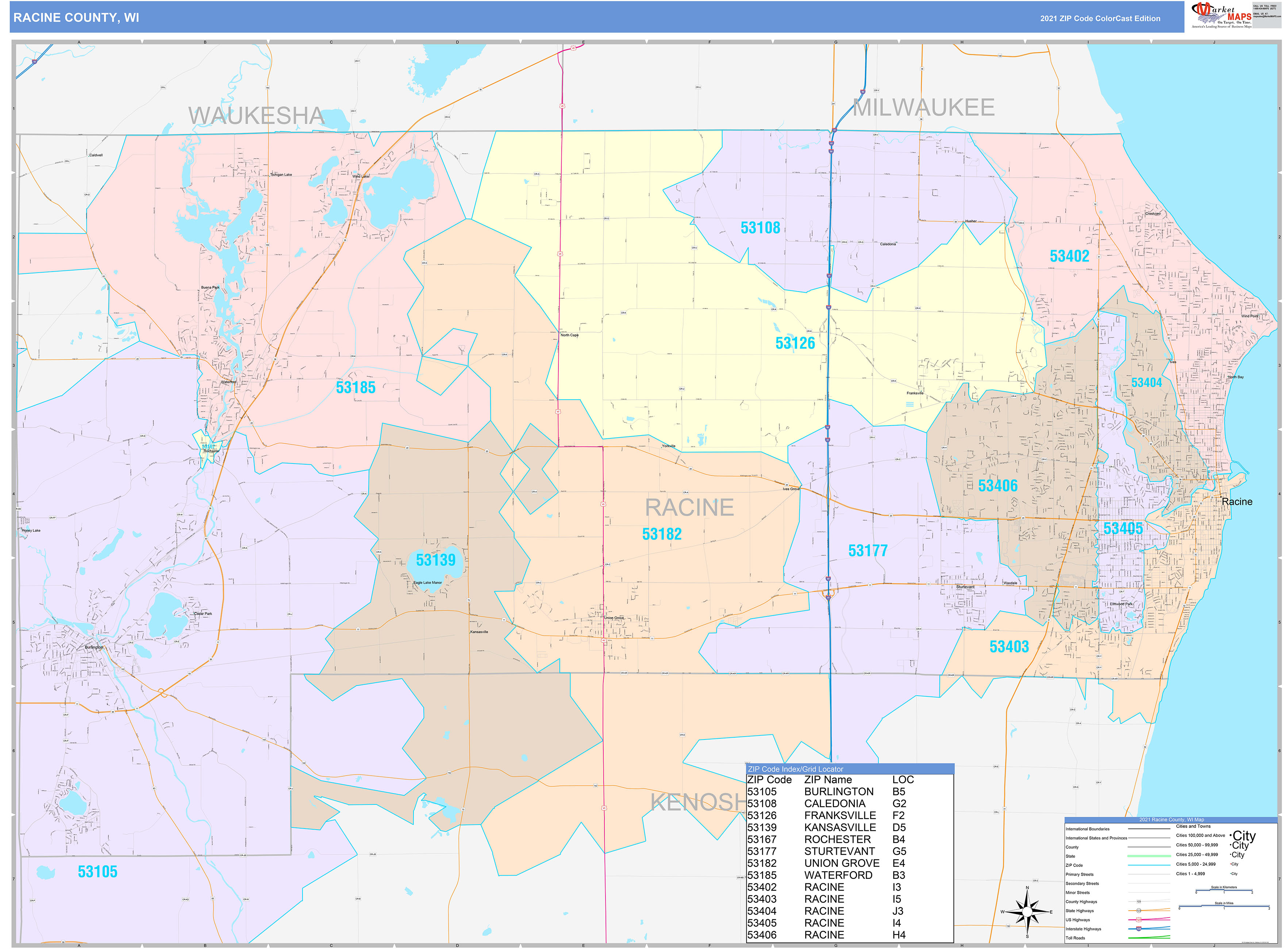 Racine County Wi Wall Map Color Cast Style By Marketmaps