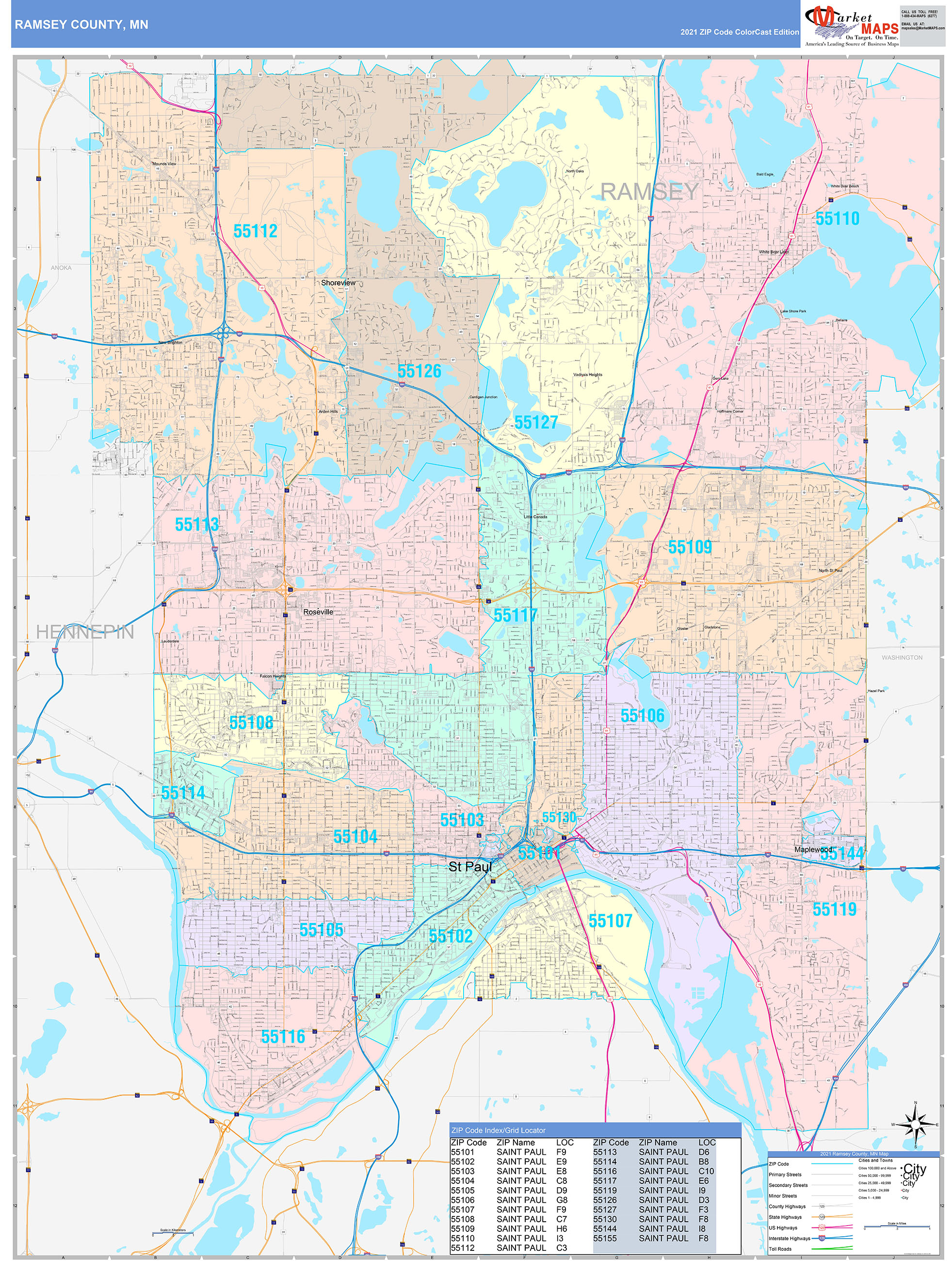 Ramsey County, MN Wall Map Color Cast Style by MarketMAPS MapSales