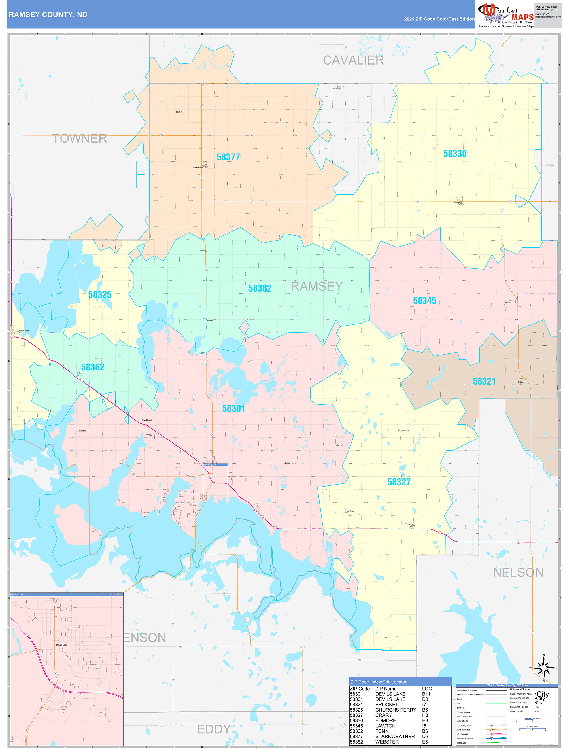 Ramsey County ND Wall Map Color Cast Style by MarketMAPS