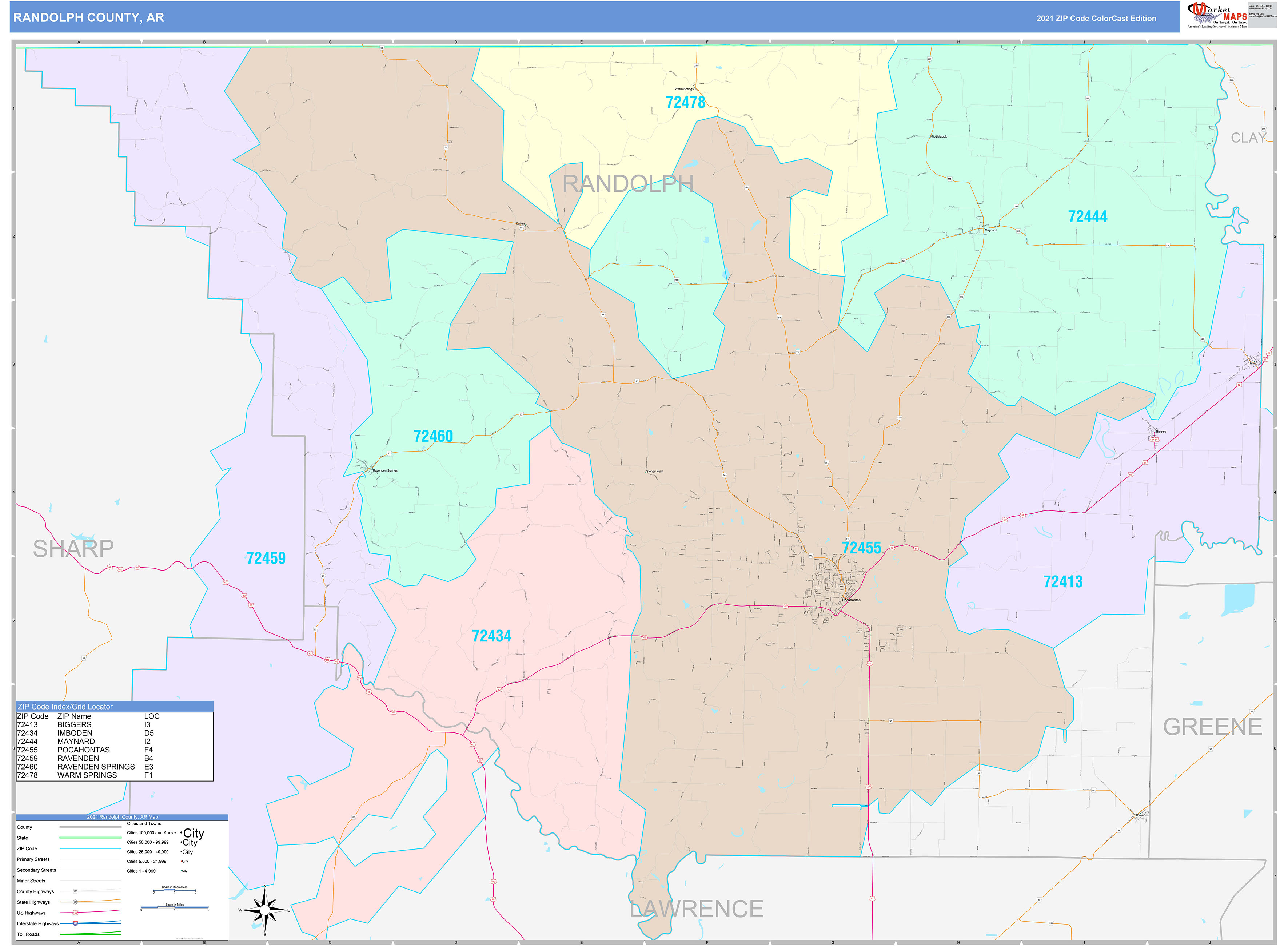 Randolph County, AR Wall Map Color Cast Style by MarketMAPS - MapSales.com