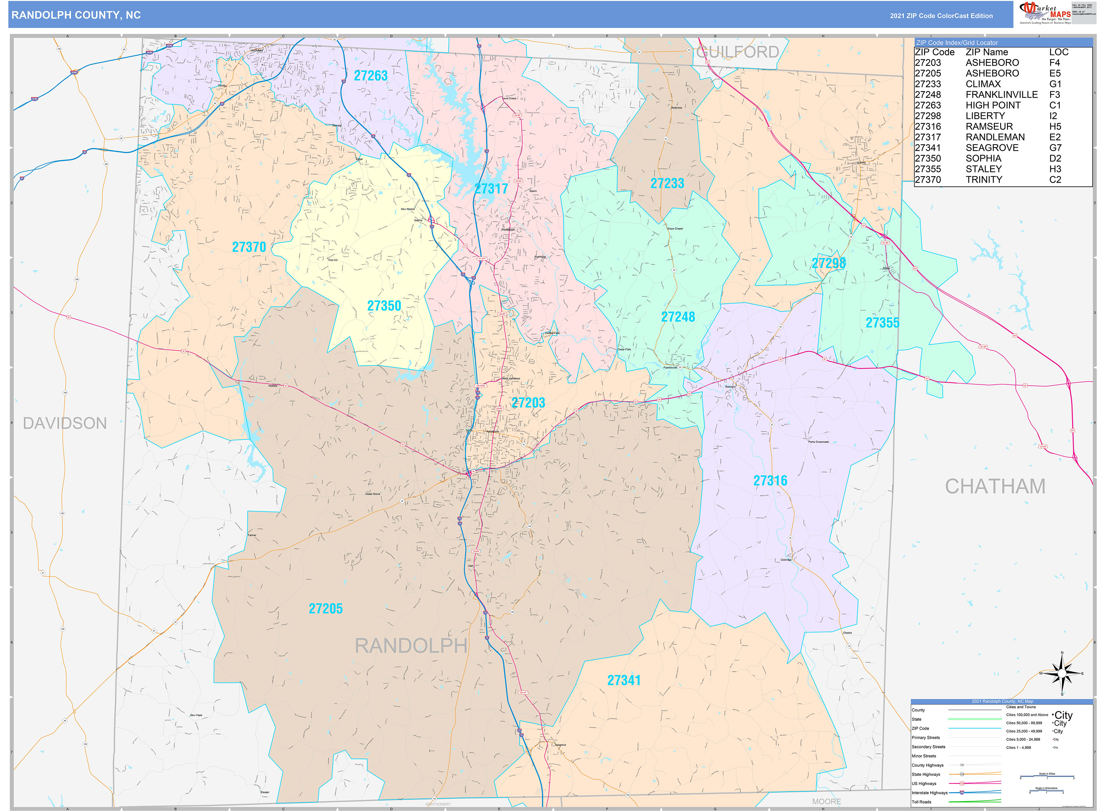 Randolph County, NC Wall Map Color Cast Style by MarketMAPS - MapSales