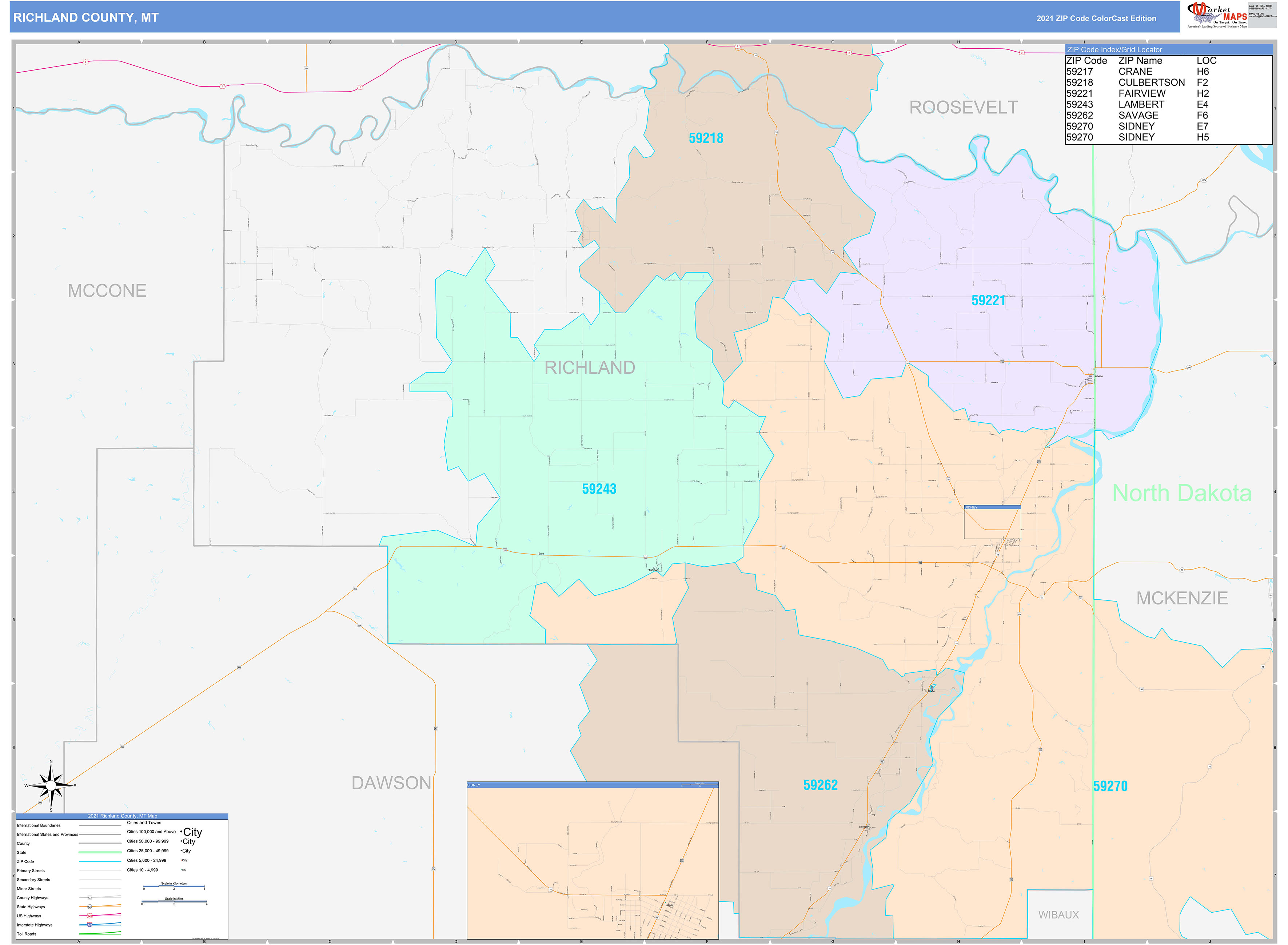 Richland County, MT Wall Map Color Cast Style by MarketMAPS - MapSales.com