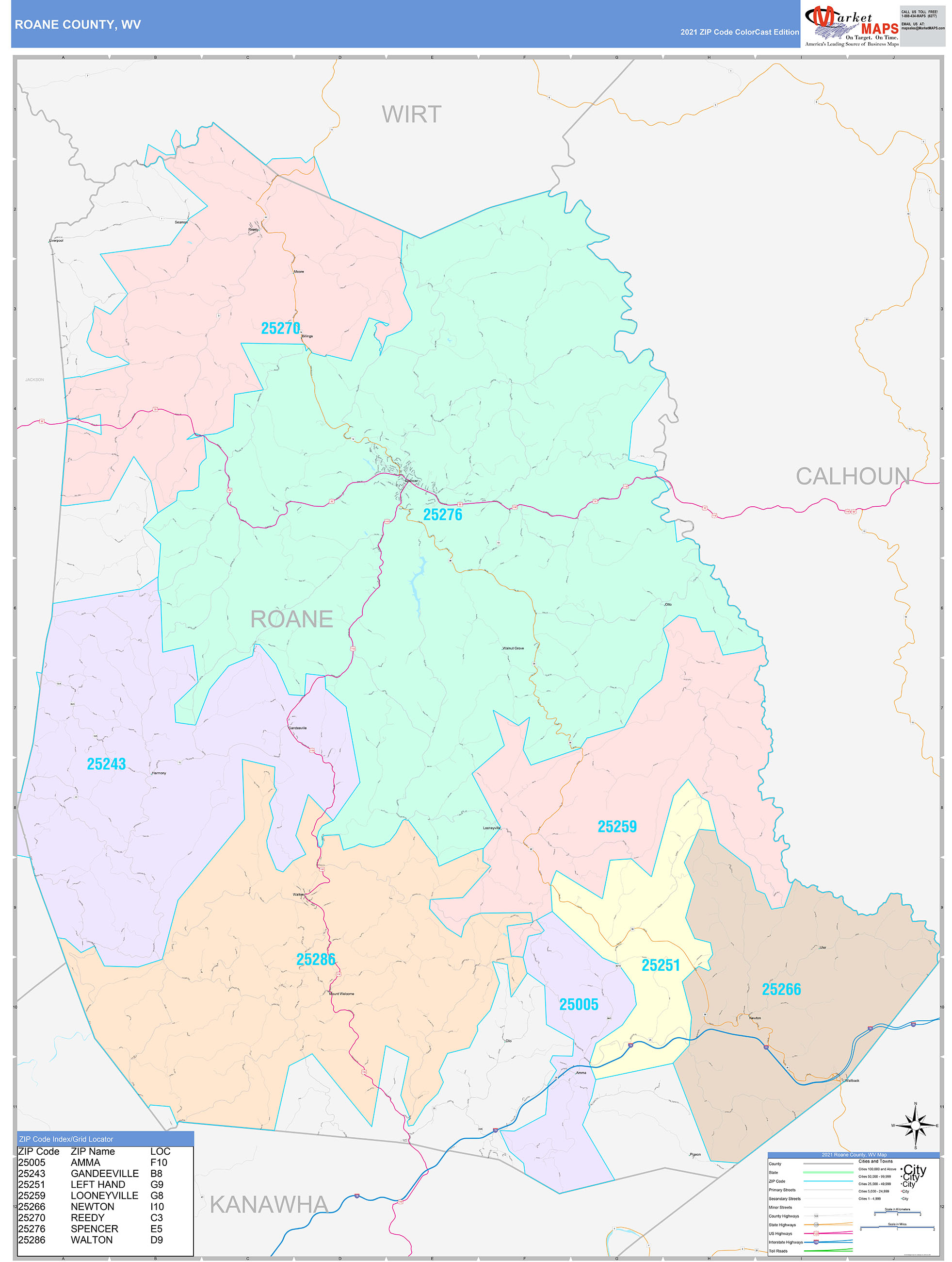 Roane County, WV Wall Map Color Cast Style by MarketMAPS - MapSales.com