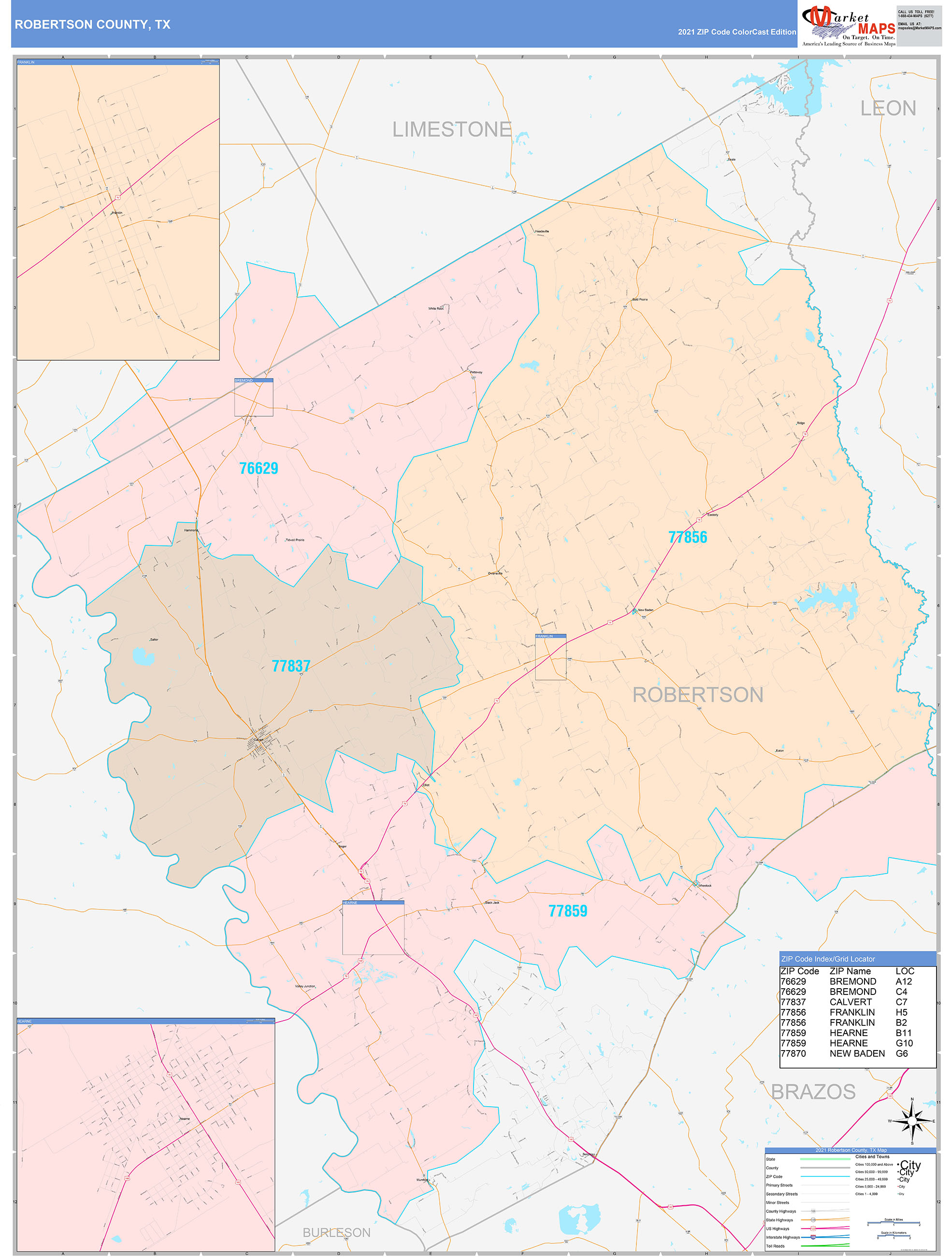 Robertson County TX Wall Map Color Cast Style By MarketMAPS MapSales Com   Robertson TX 