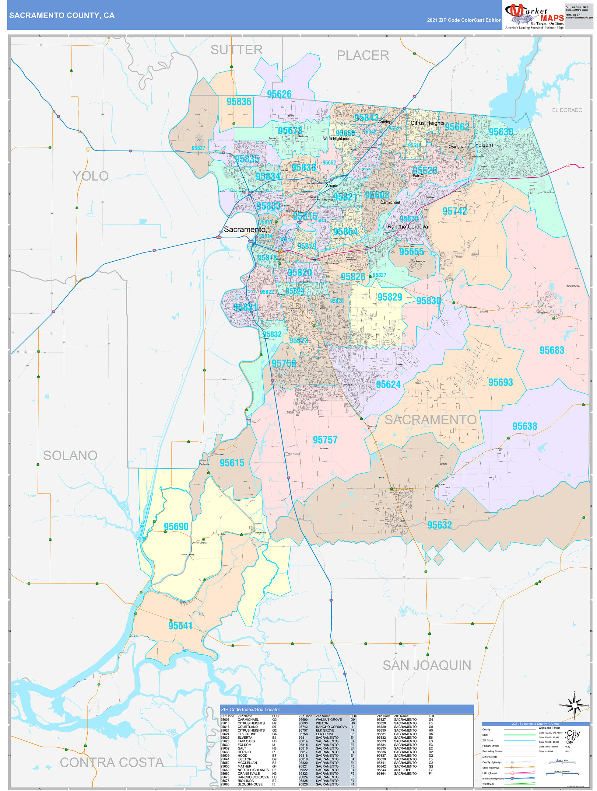 Sacramento County, CA Wall Map Color Cast Style by MarketMAPS - MapSales