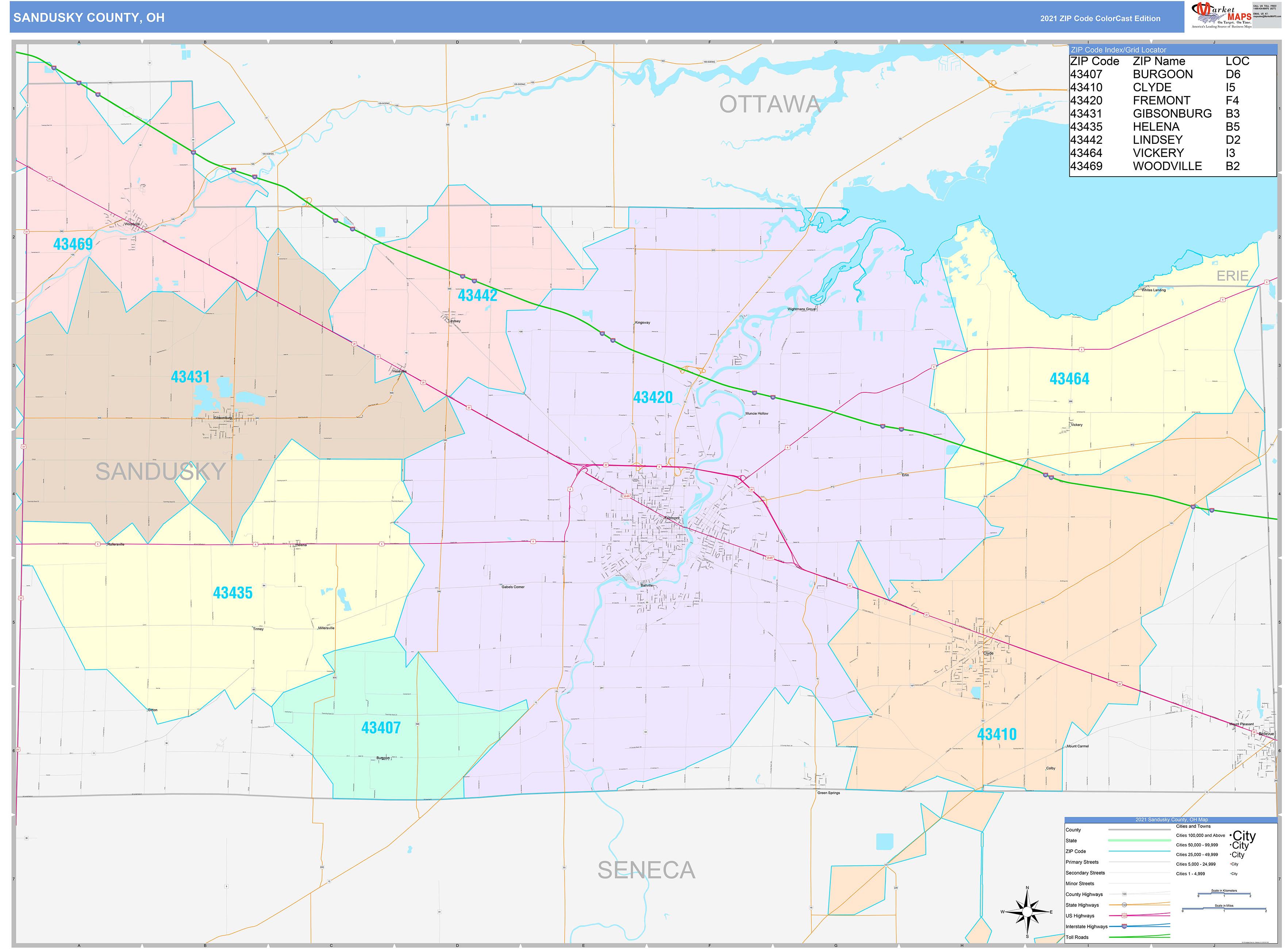 Sandusky County, OH Wall Map Color Cast Style by MarketMAPS