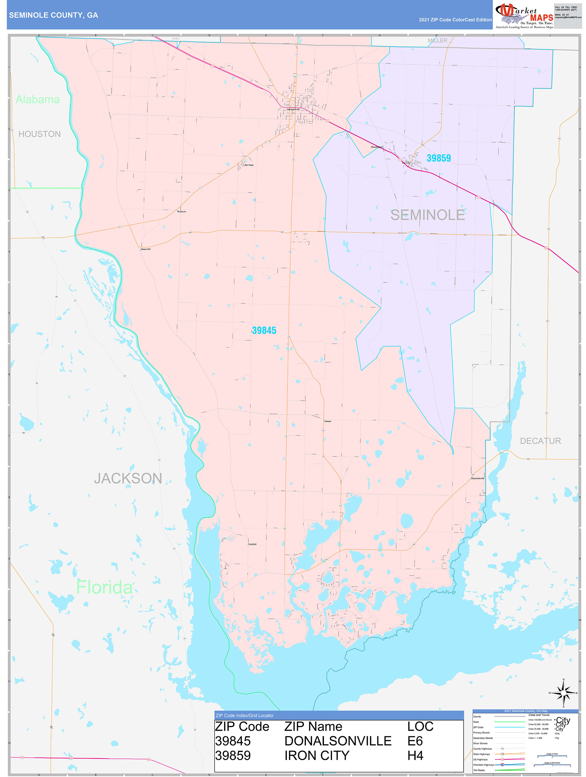 Seminole County, GA Wall Map Color Cast Style by MarketMAPS