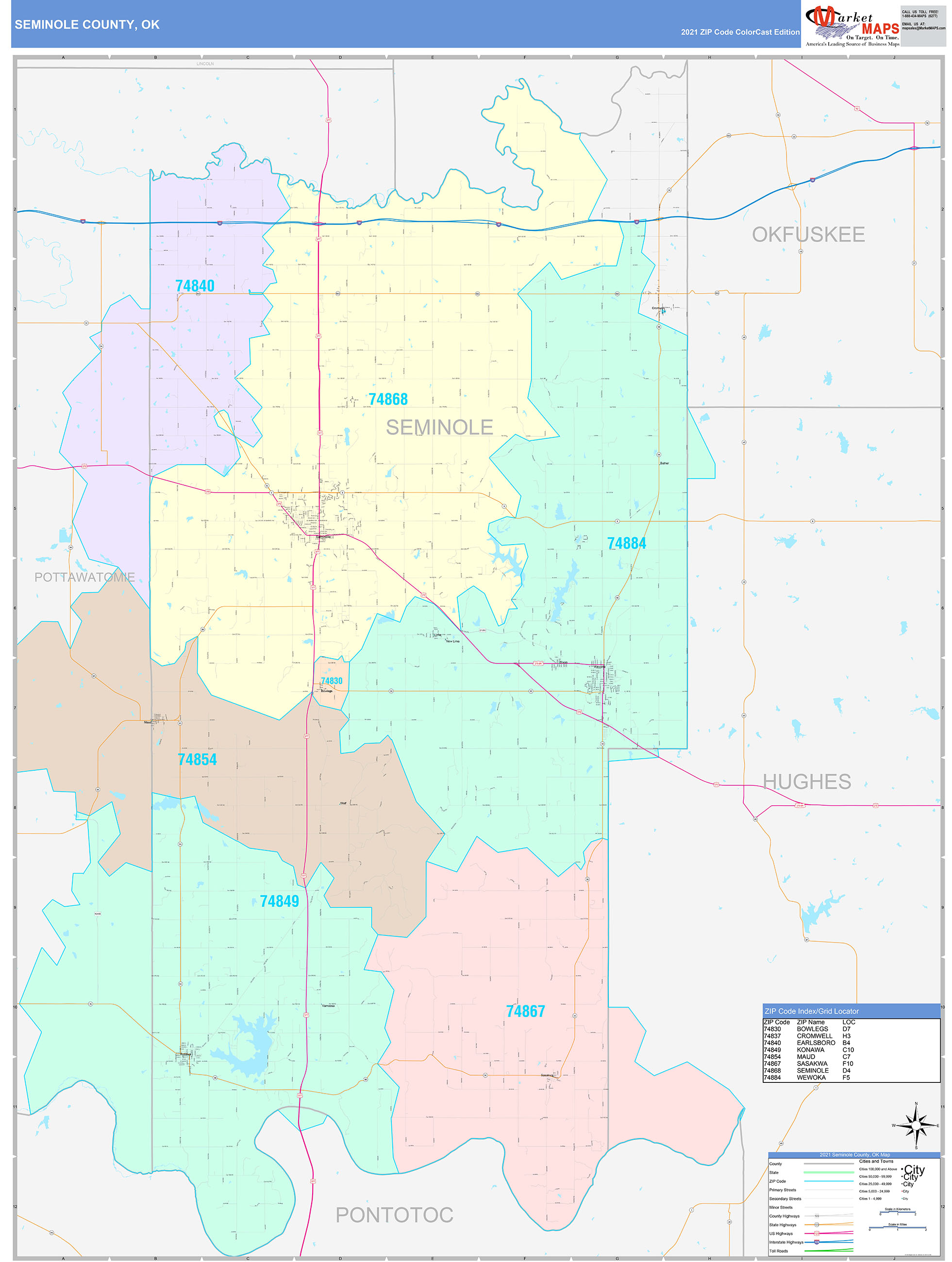 Seminole County Ok Wall Map Color Cast Style By Marketmaps 