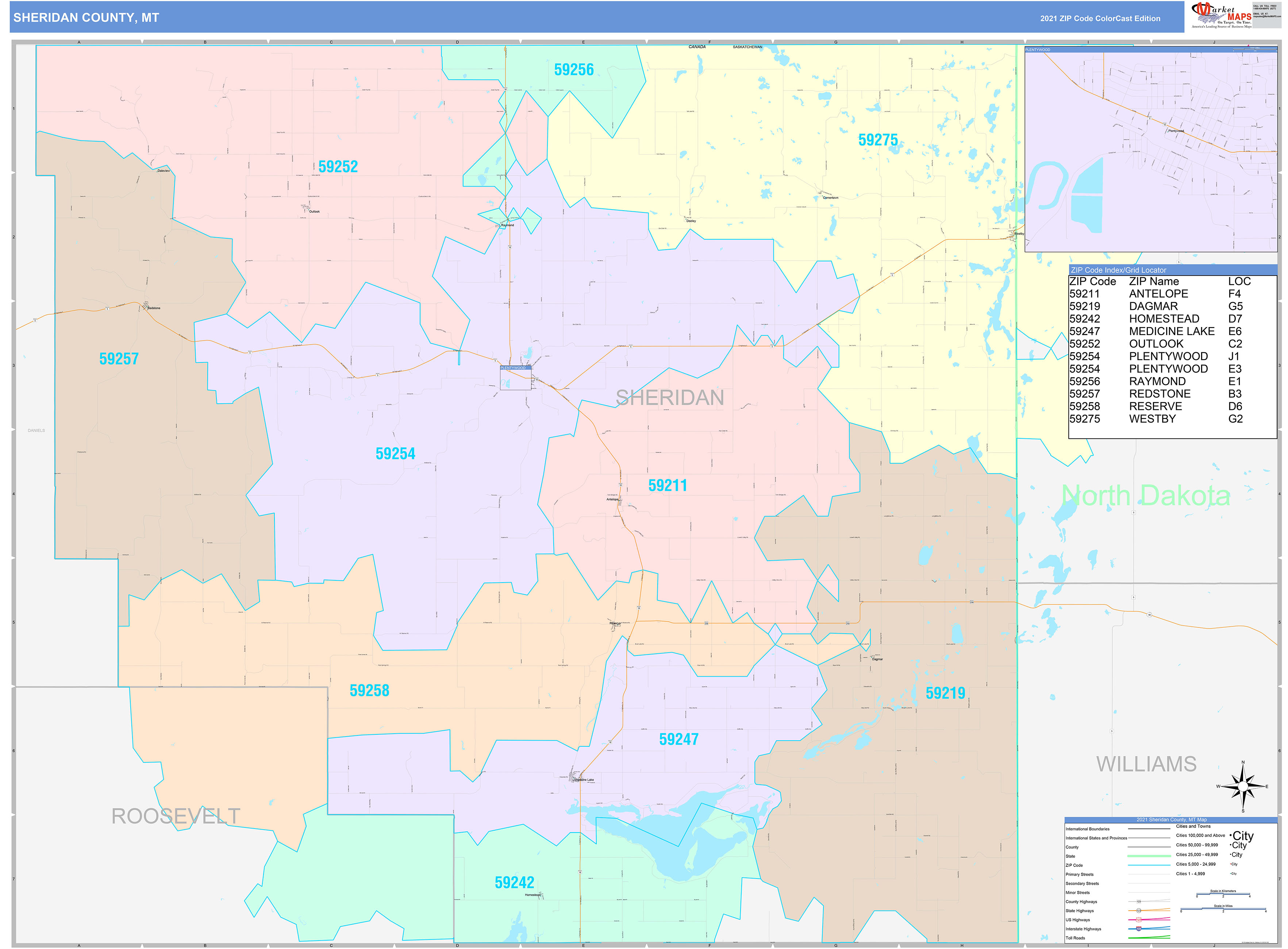 Sheridan County, MT Wall Map Color Cast Style by MarketMAPS