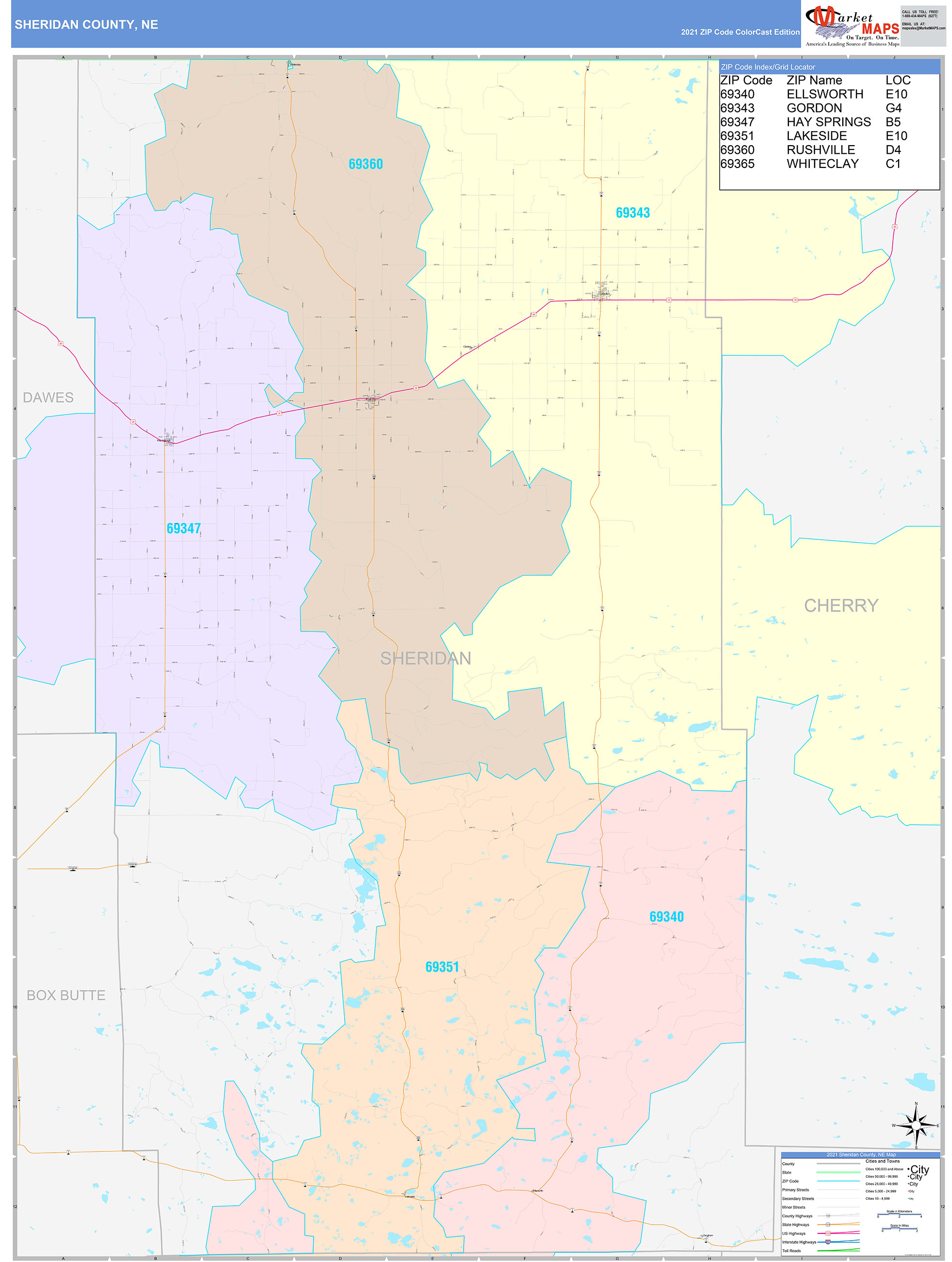 Sheridan County, NE Wall Map Color Cast Style by MarketMAPS - MapSales