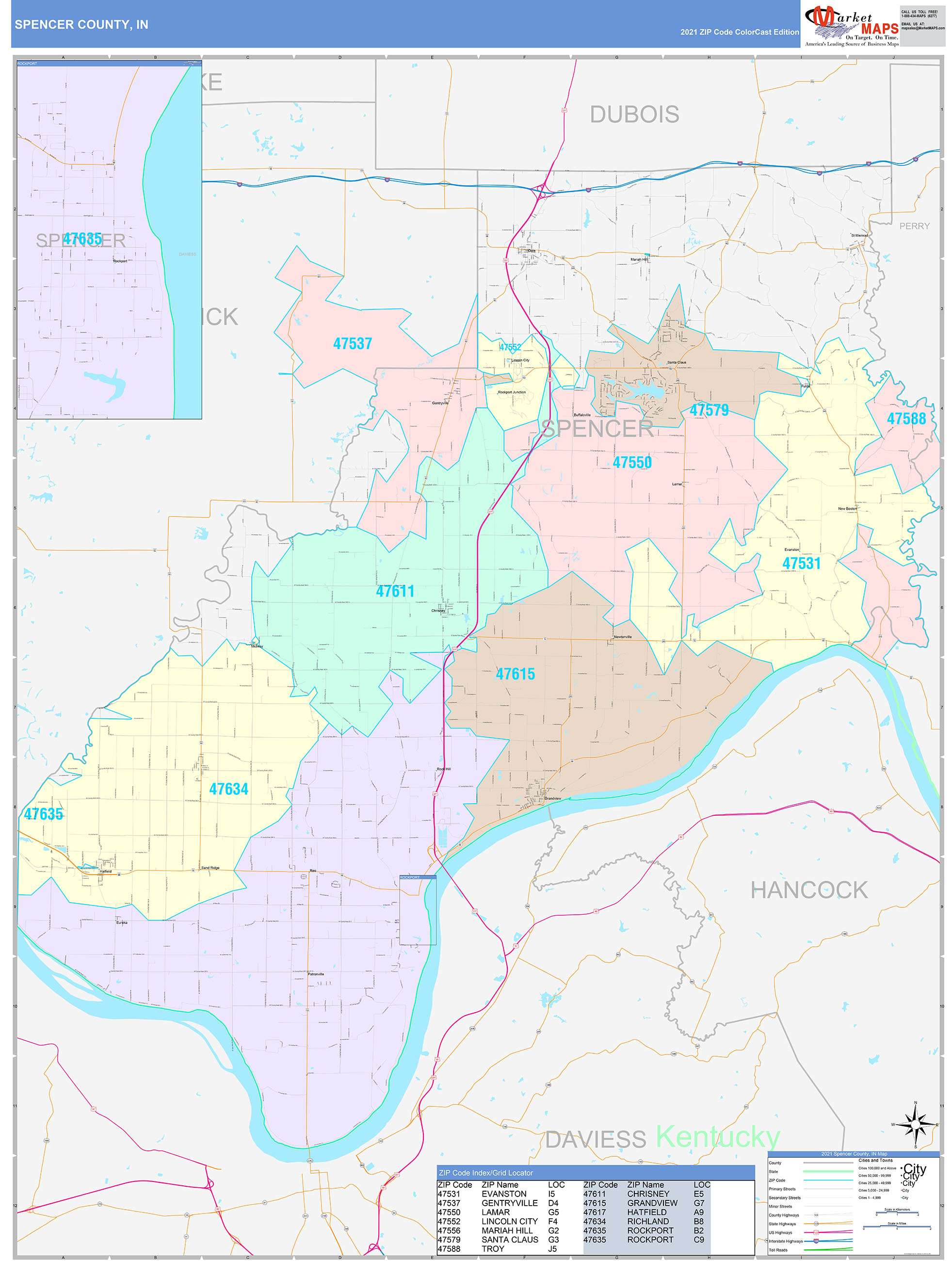 Spencer County, IN Wall Map Color Cast Style by MarketMAPS - MapSales.com