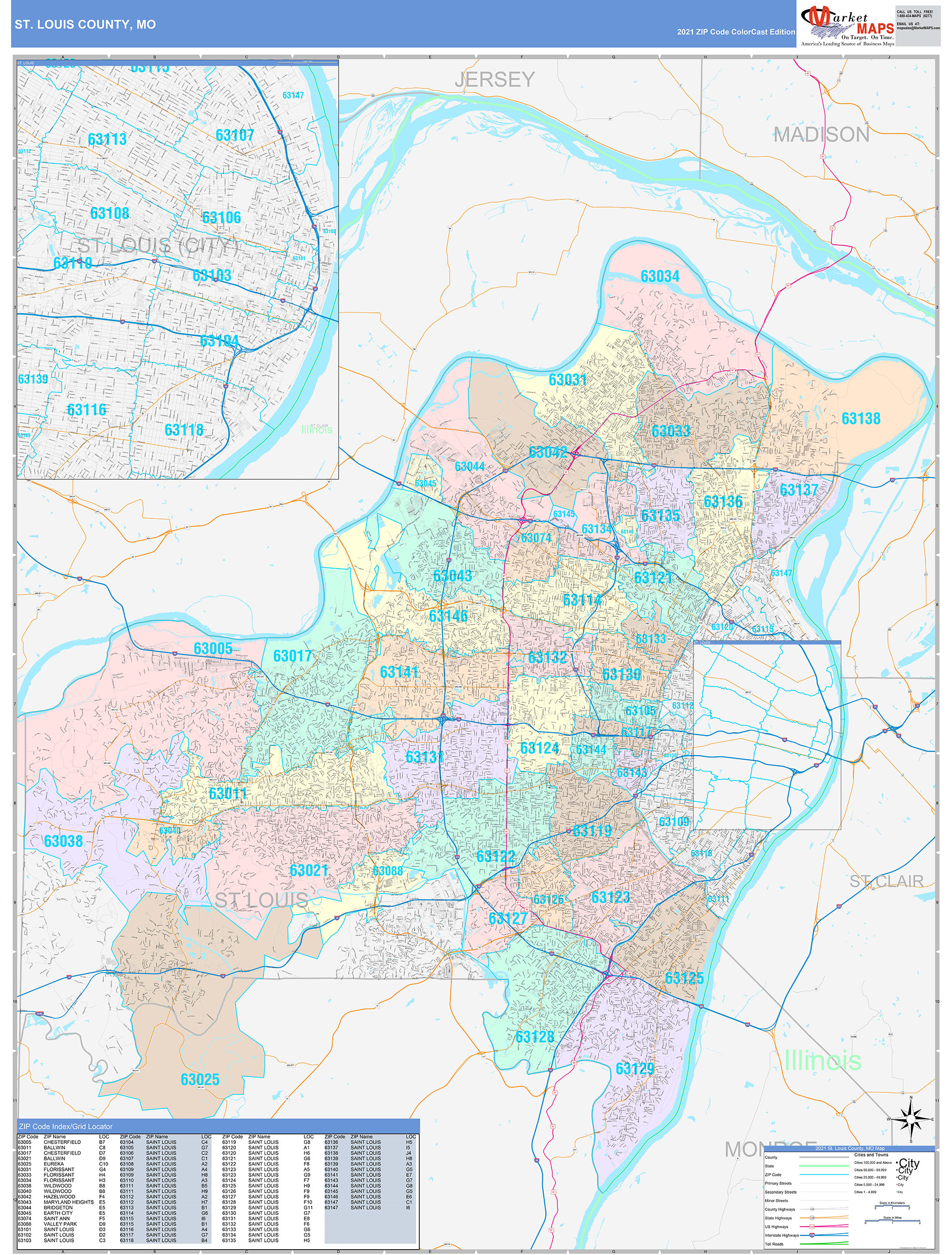St Louis County Mo Wall Map Color Cast Style By Marketmaps 5080