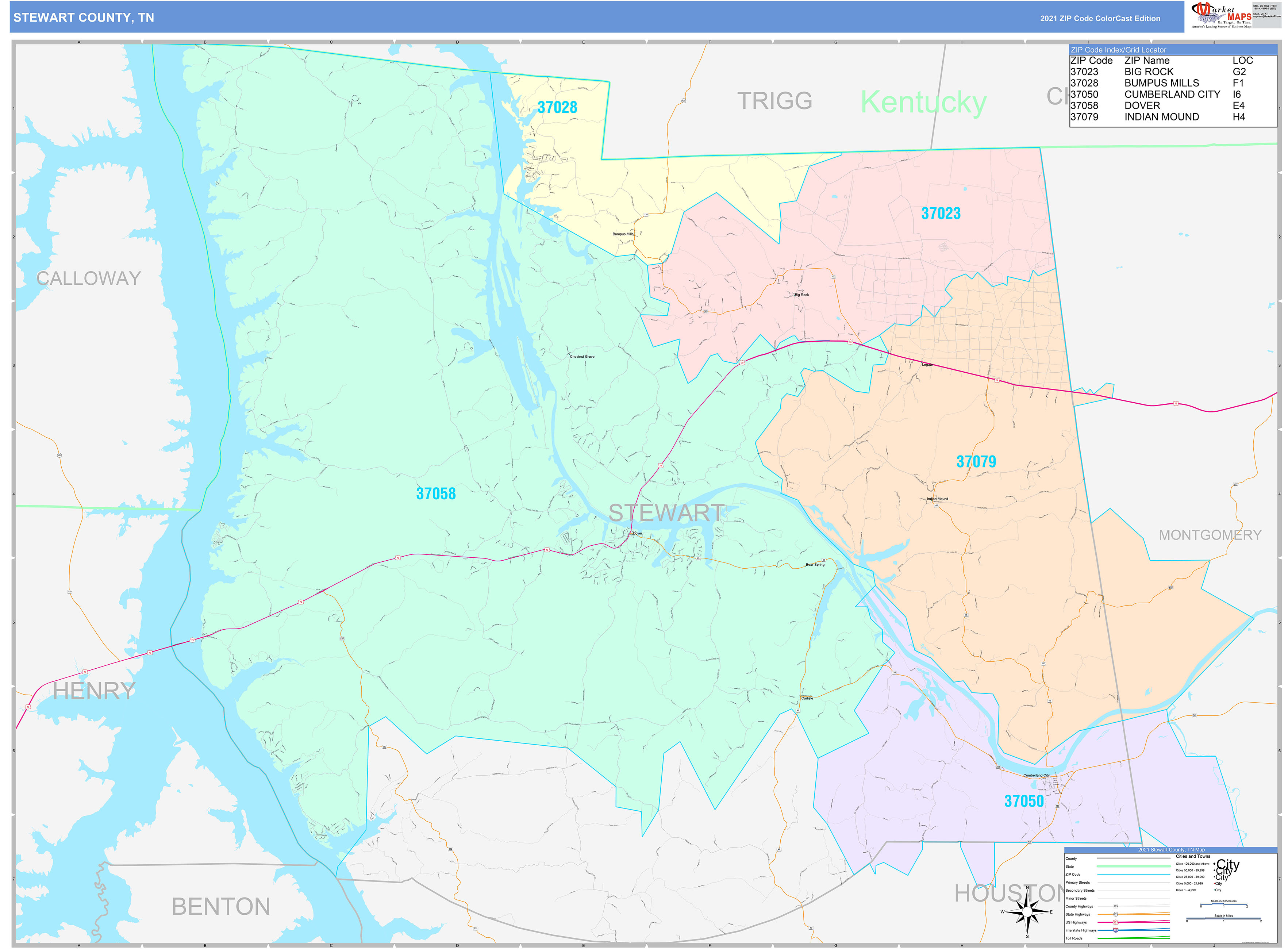 Stewart County Tn Wall Map Color Cast Style By Marketmaps