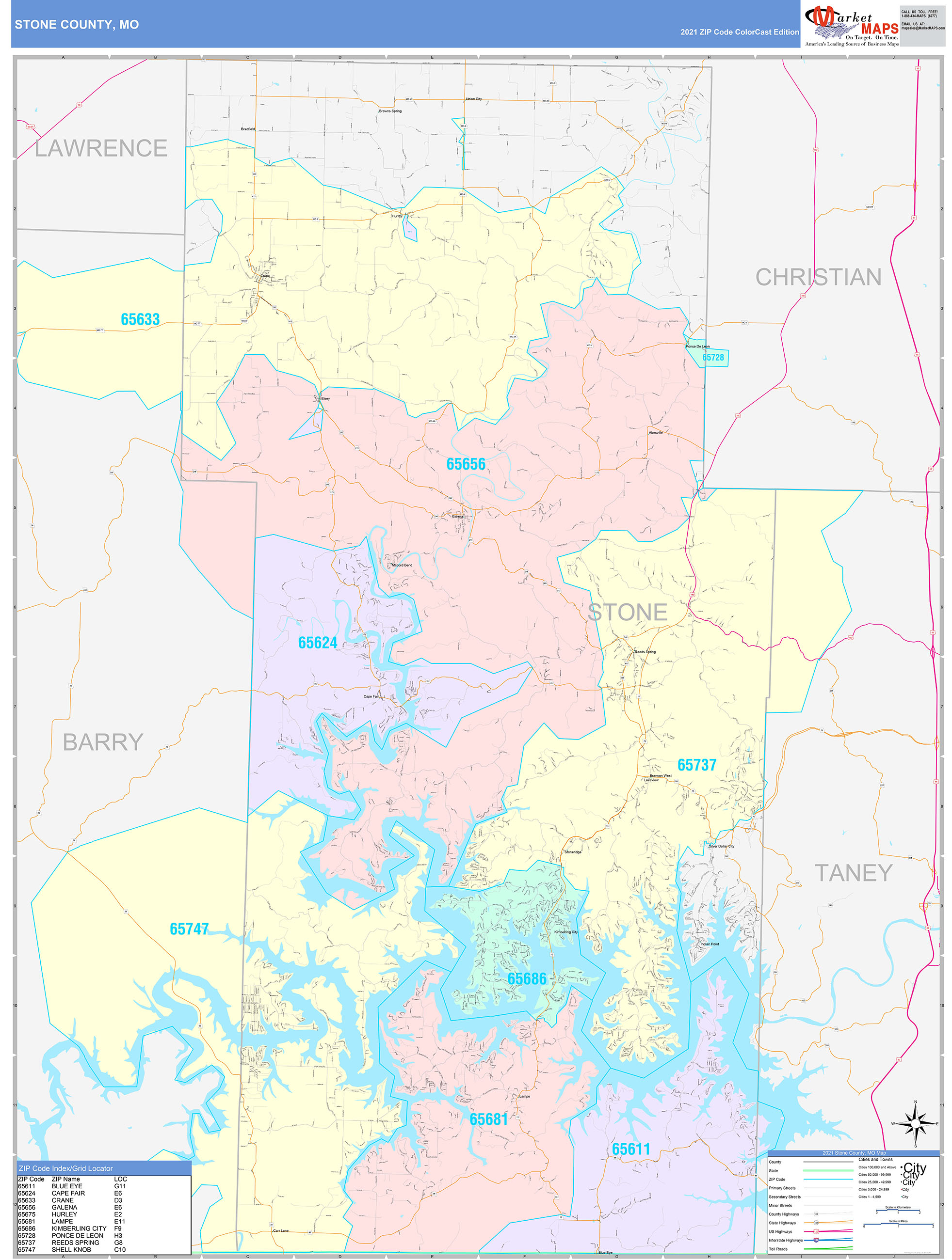 Stone County, MO Wall Map Color Cast Style by MarketMAPS - MapSales.com