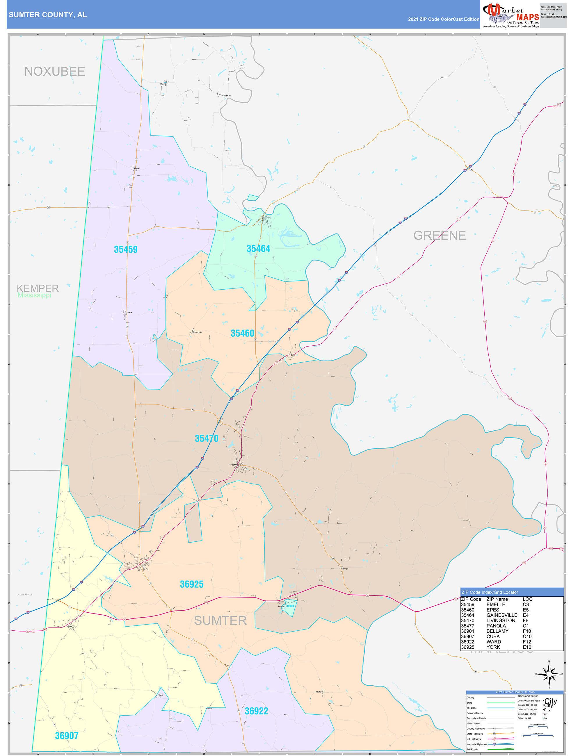 Sumter County Al Wall Map Color Cast Style By Marketm 6259