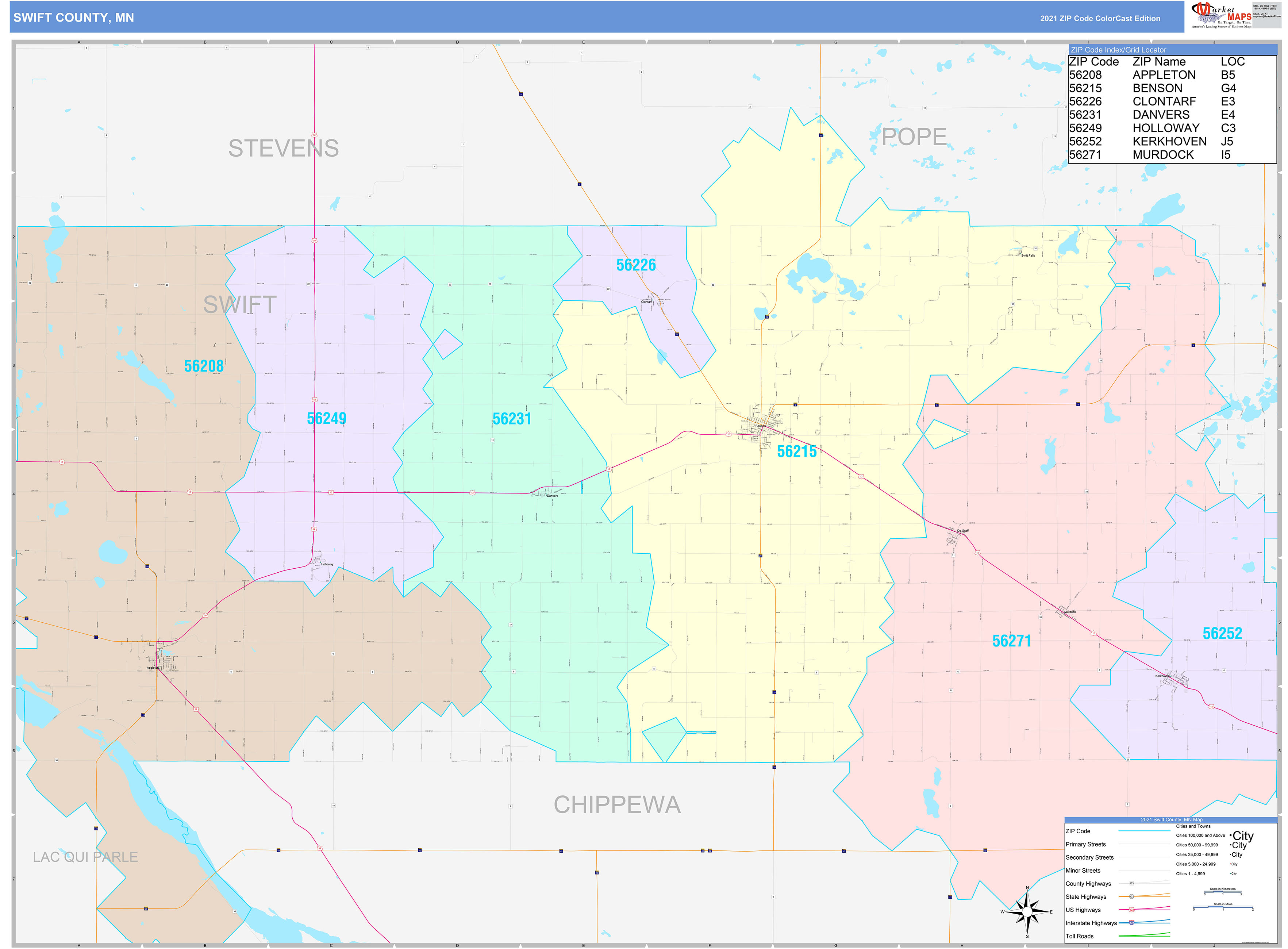 Swift County, MN Wall Map Color Cast Style by MarketMAPS