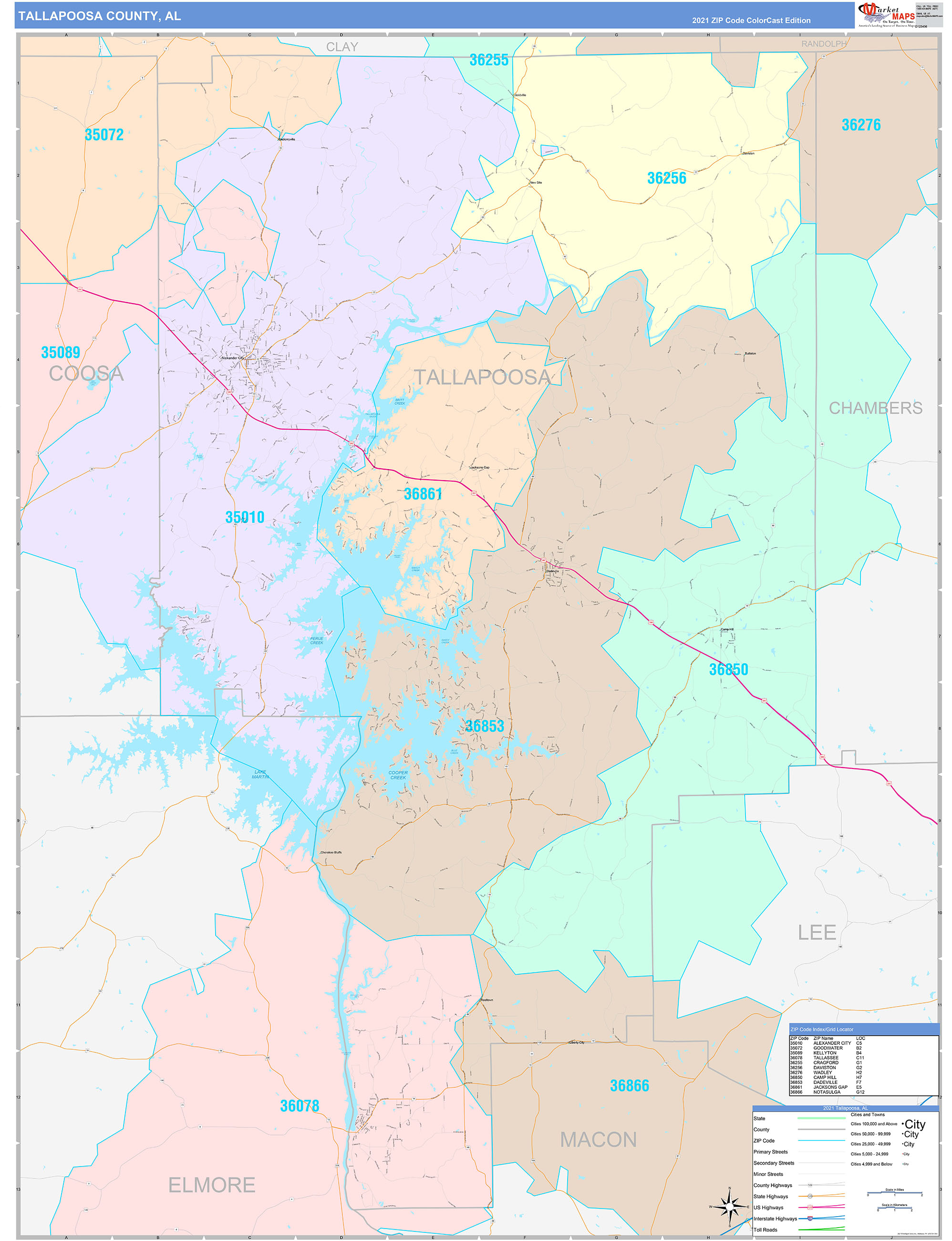 Tallapoosa County Al Wall Map Color Cast Style By Marketmaps 5573