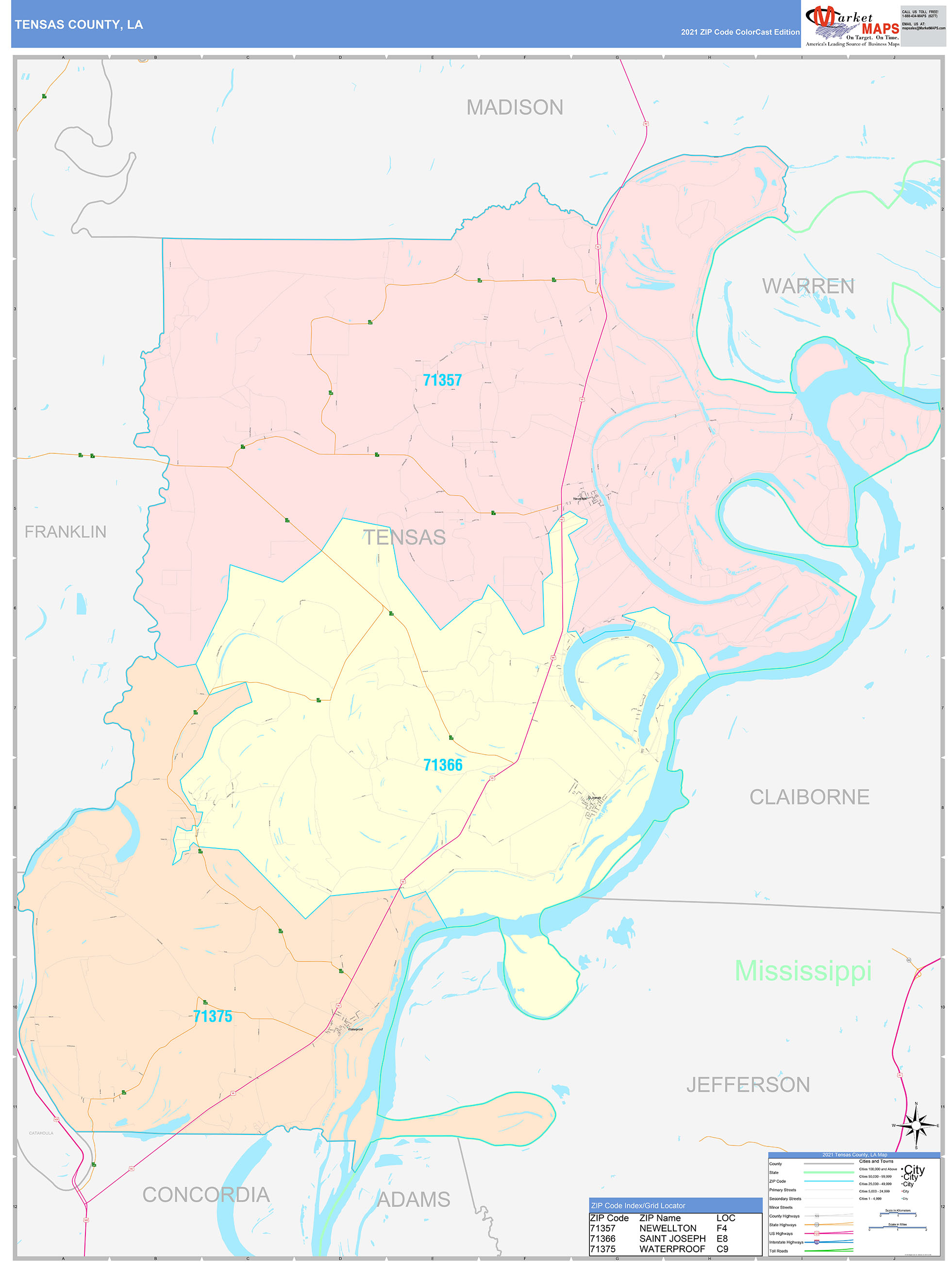 Tensas County, LA Wall Map Color Cast Style by MarketMAPS - MapSales.com