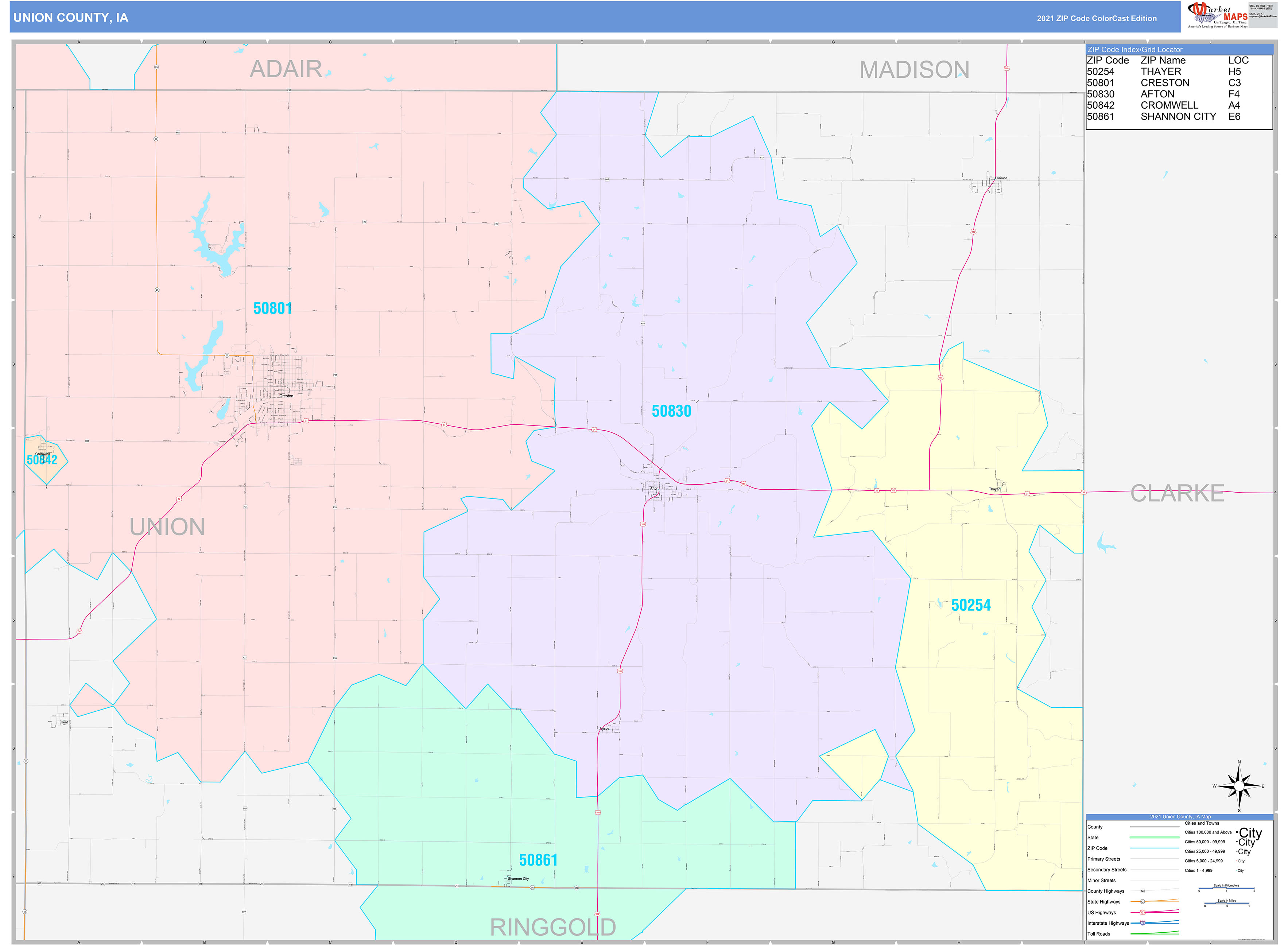 Union County, IA Wall Map Color Cast Style by MarketMAPS - MapSales.com